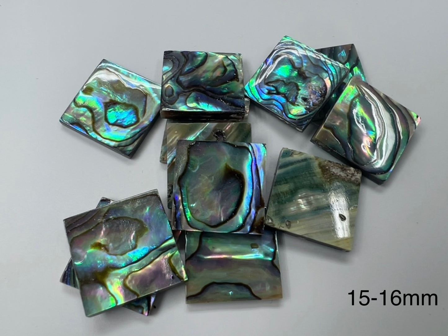 Natural Abalone Shell Square Loose Pieces 15-20mm (One Face)
