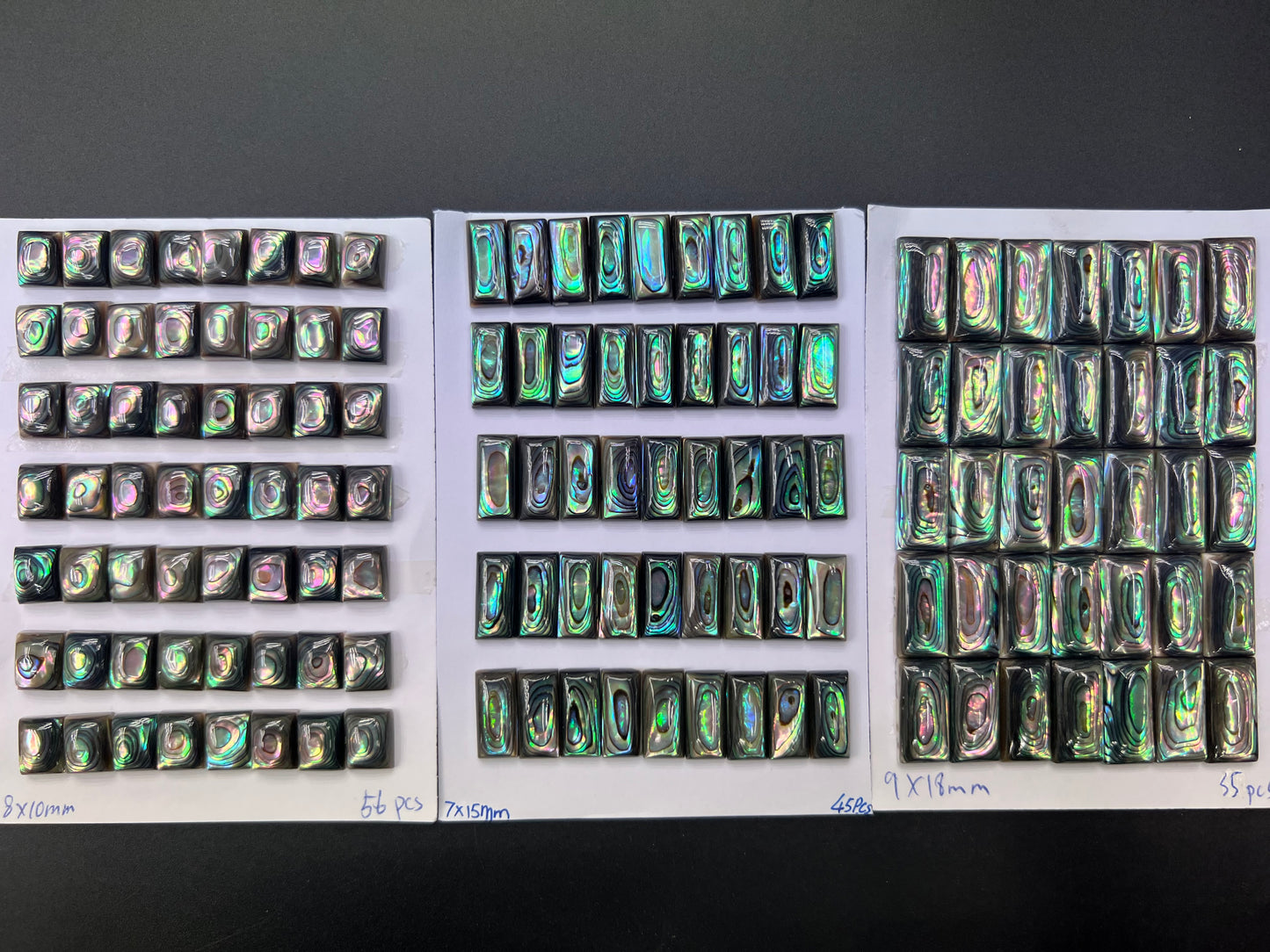 Natural Abalone Shell Rectangle Cab 7x15mm - 9x18mm