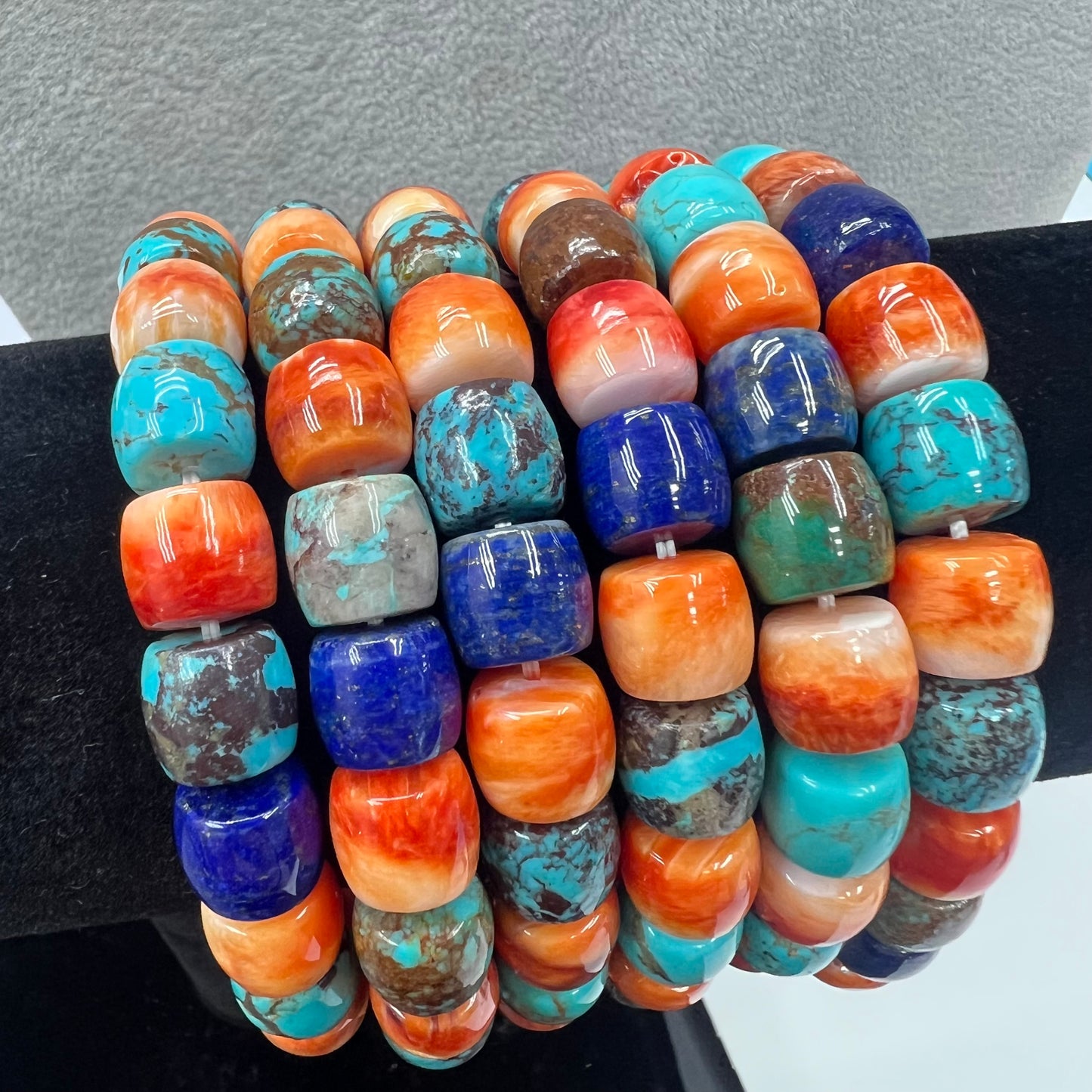 Turquoise / Lapis / Spiny Oyster Cylinder Bracelet 9x10mm