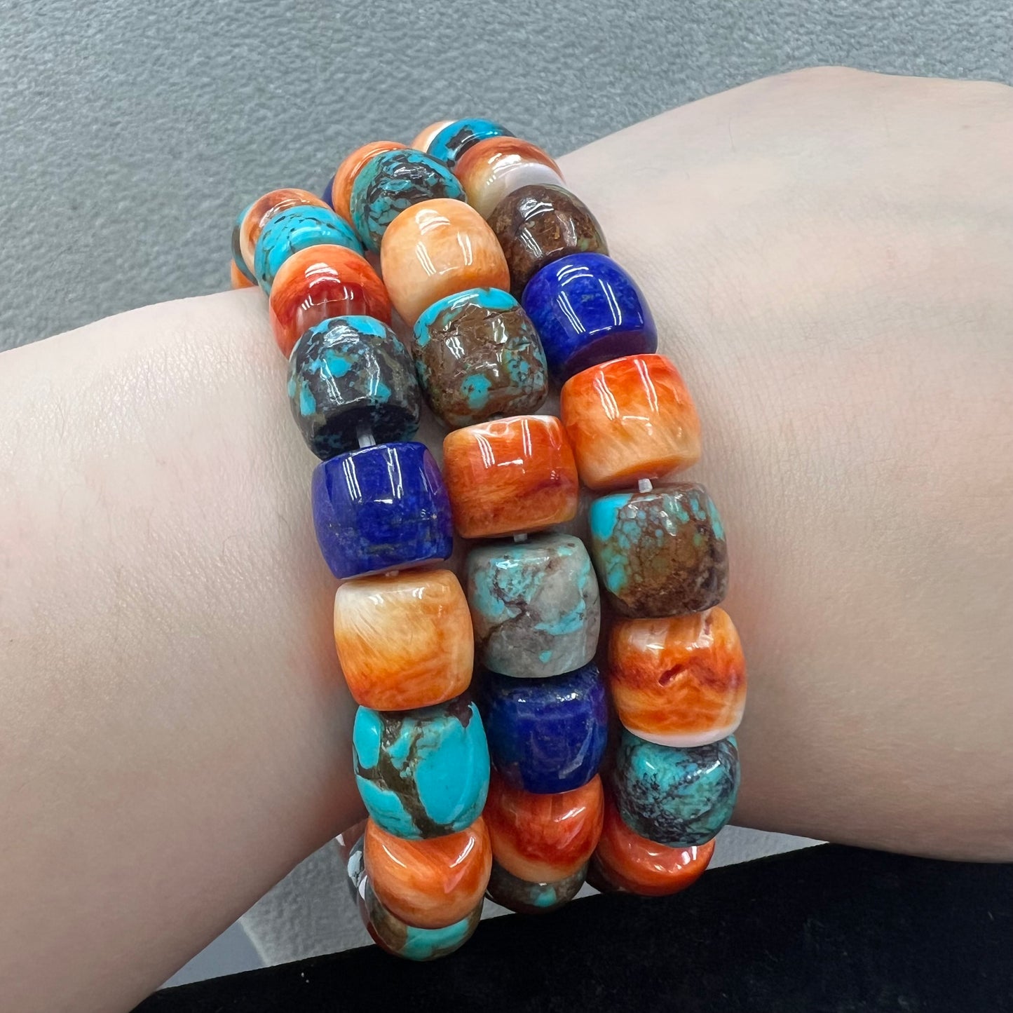 Turquoise / Lapis / Spiny Oyster Cylinder Bracelet 9x10mm