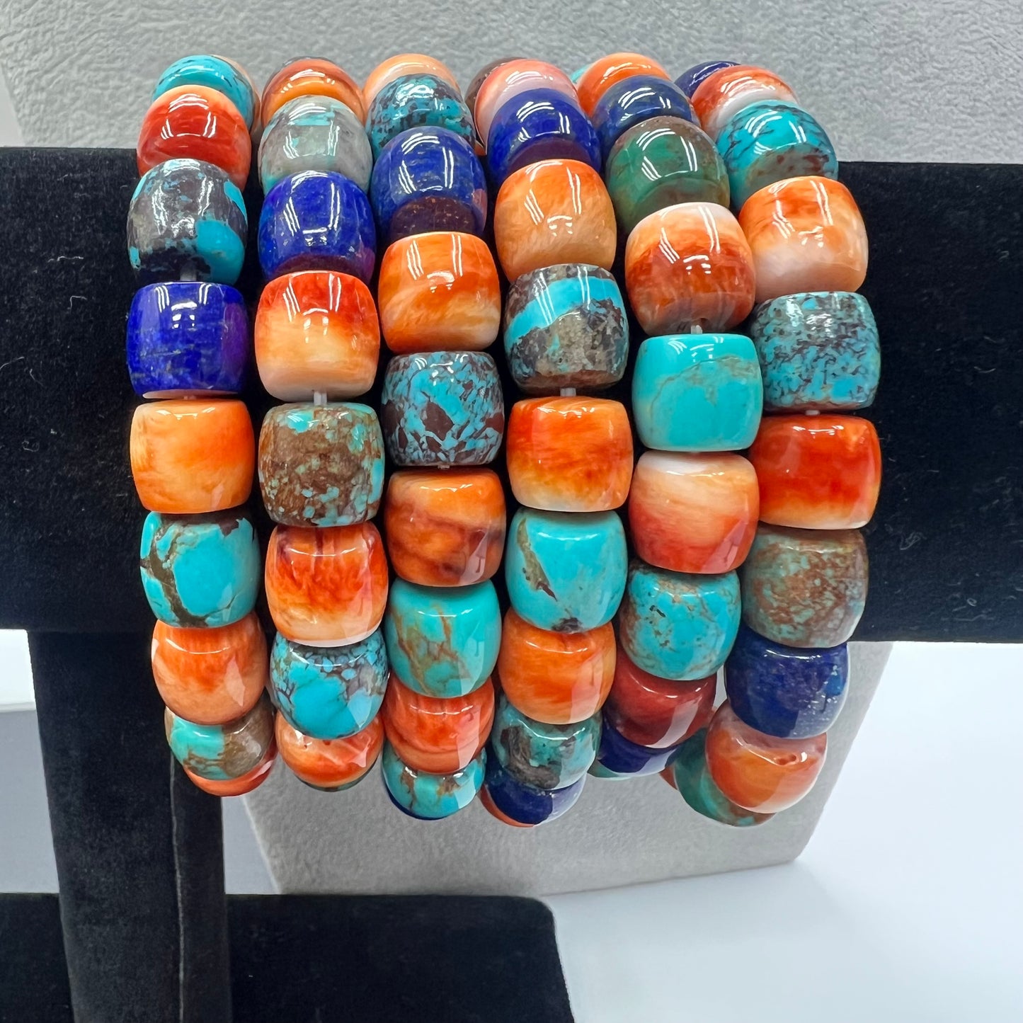 Turquoise / Lapis / Spiny Oyster Cylinder Bracelet 9x10mm