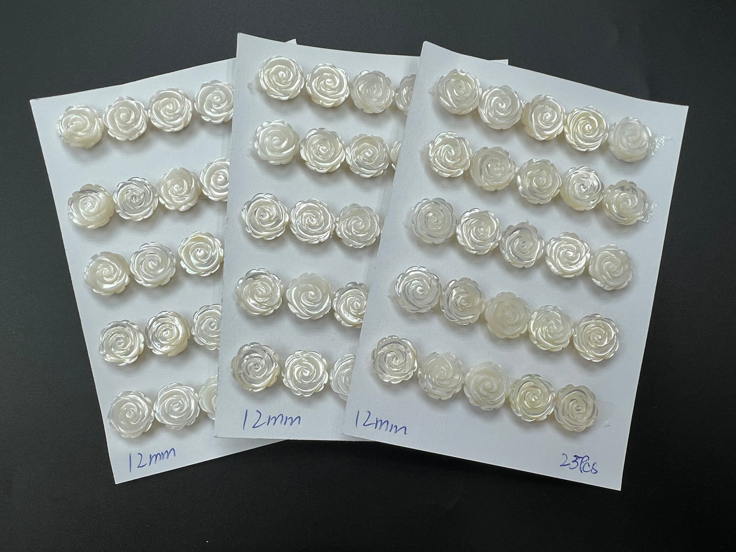 White Mother Of Pearl Rose Cab 12mm - 16mm
