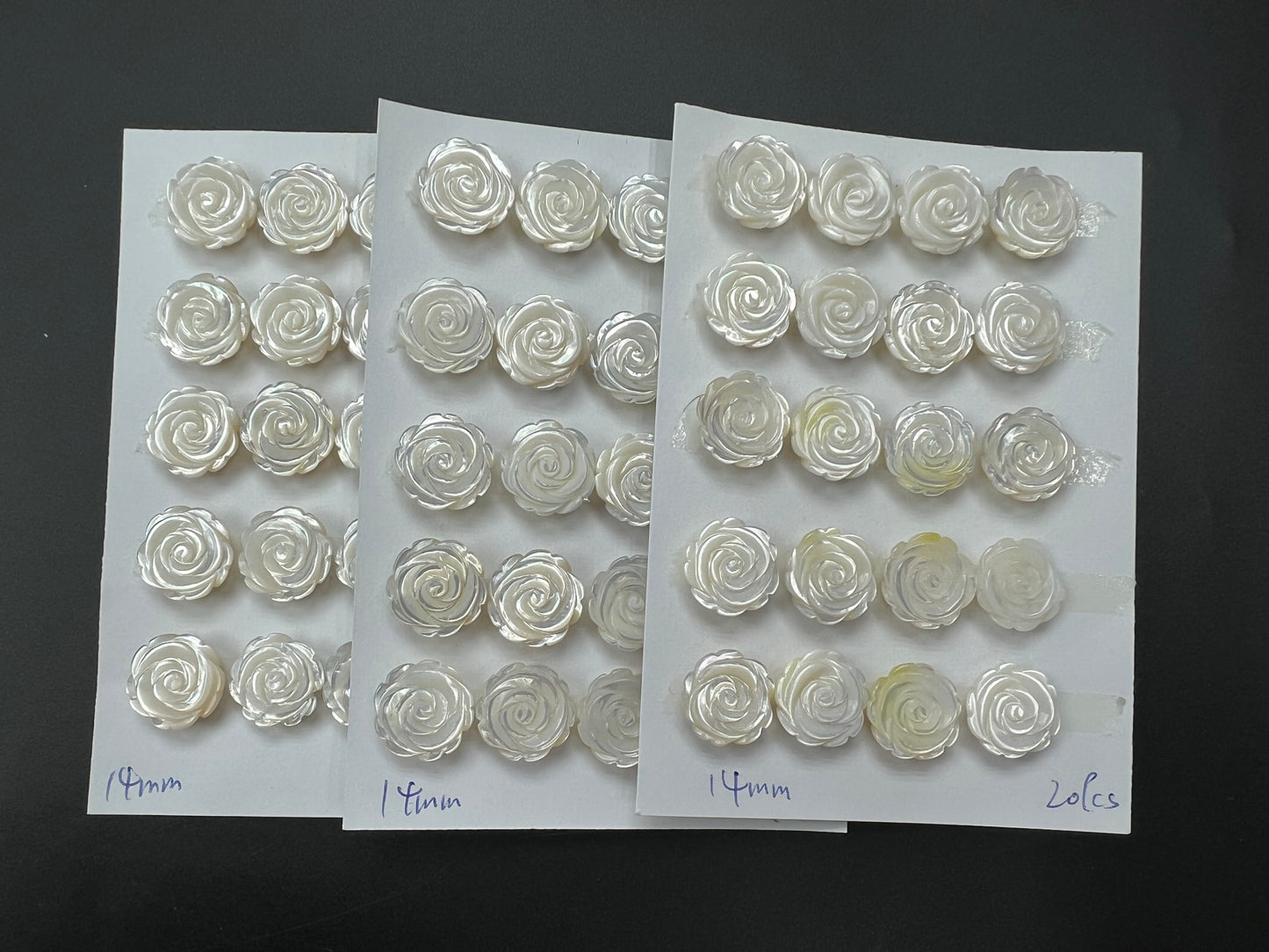 White Mother Of Pearl Rose Cab 12mm - 16mm