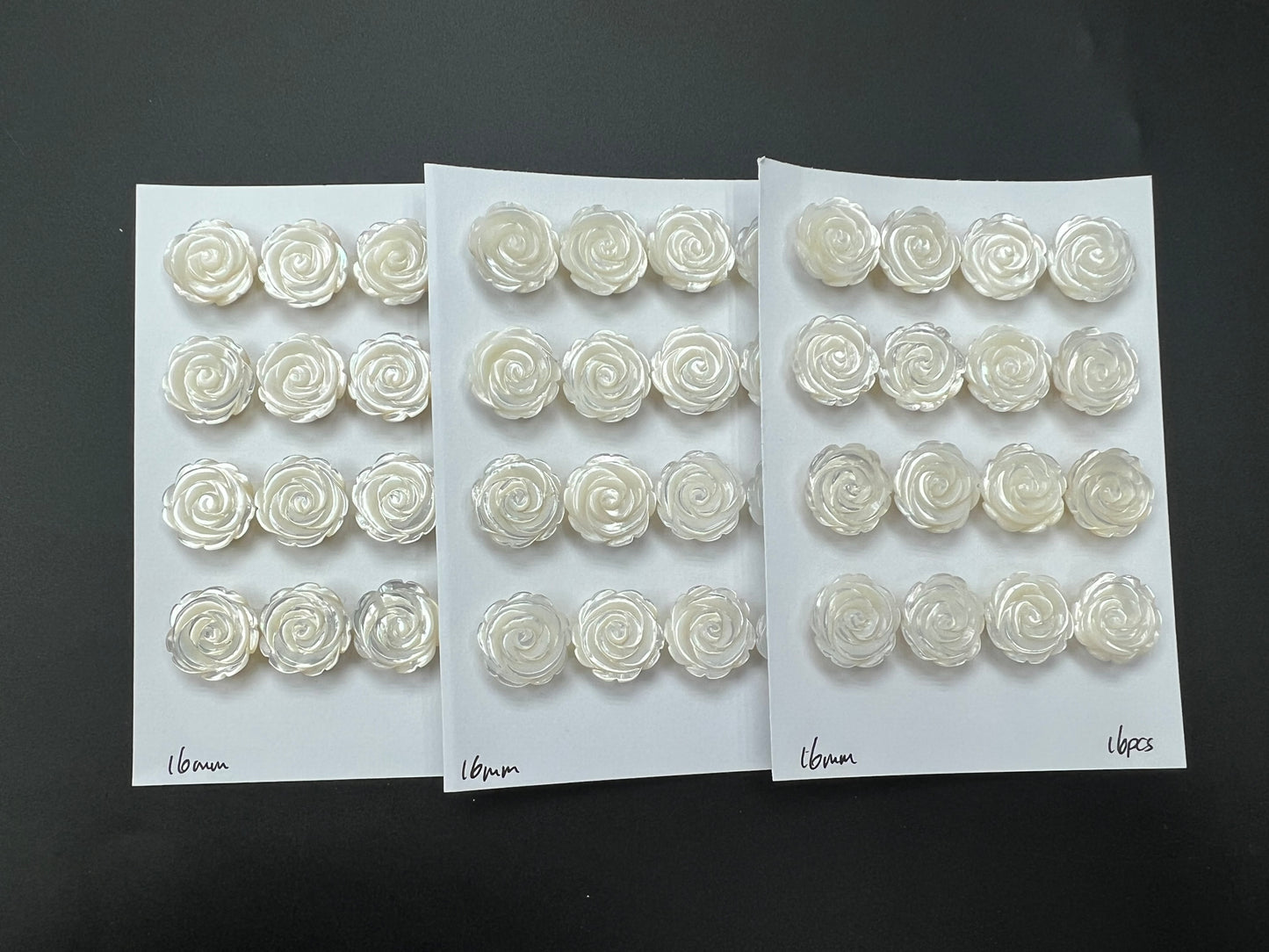 White Mother Of Pearl Rose Cab 12mm - 16mm