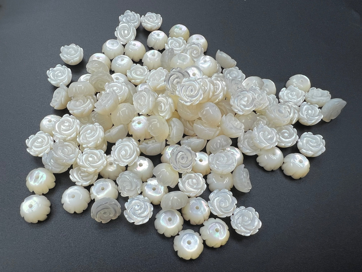 White Mother Of Pearl Rose Cab 8mm