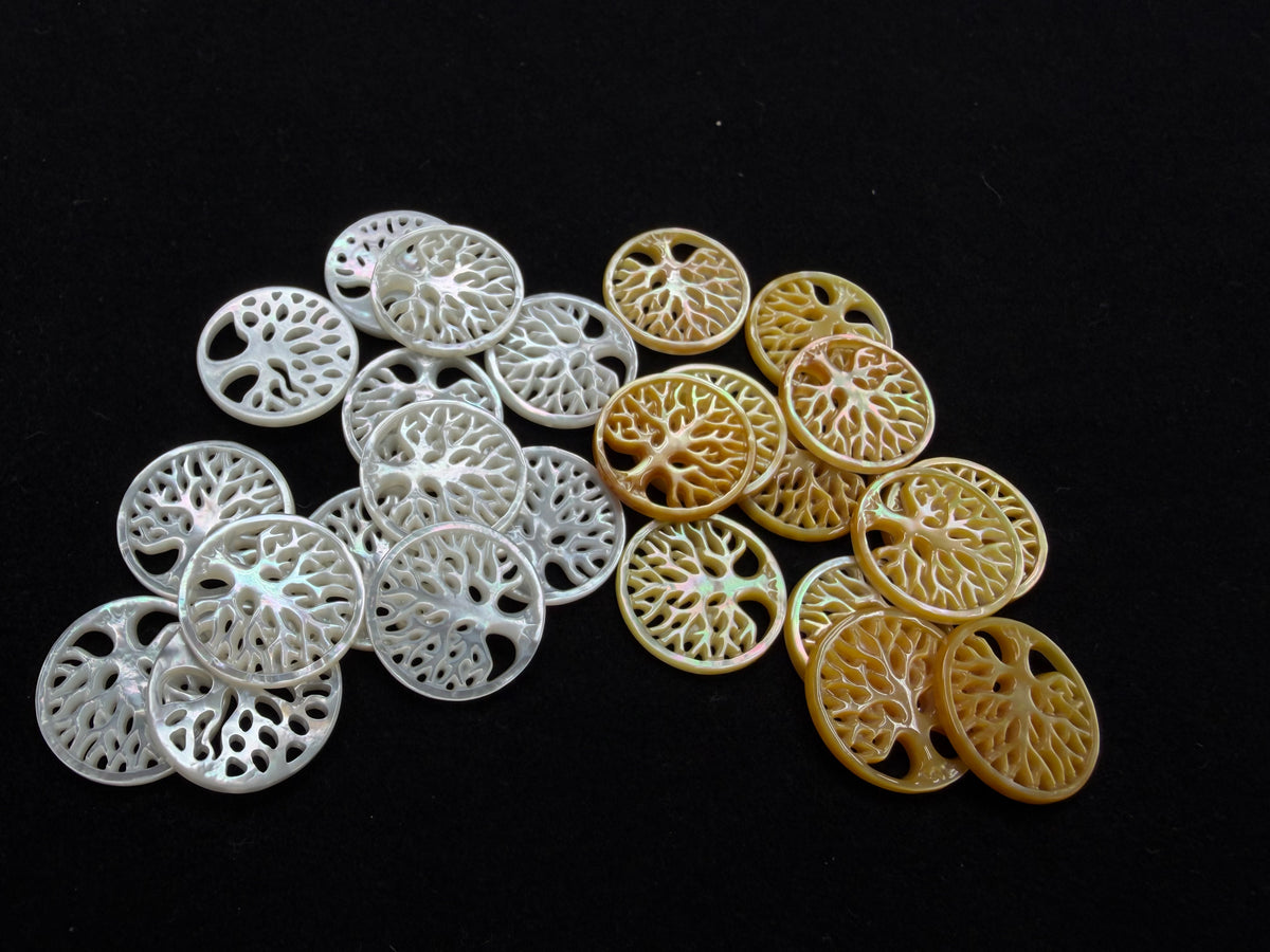 White/ Yellow Mother Of Pearl Shell Life Tree 20mm