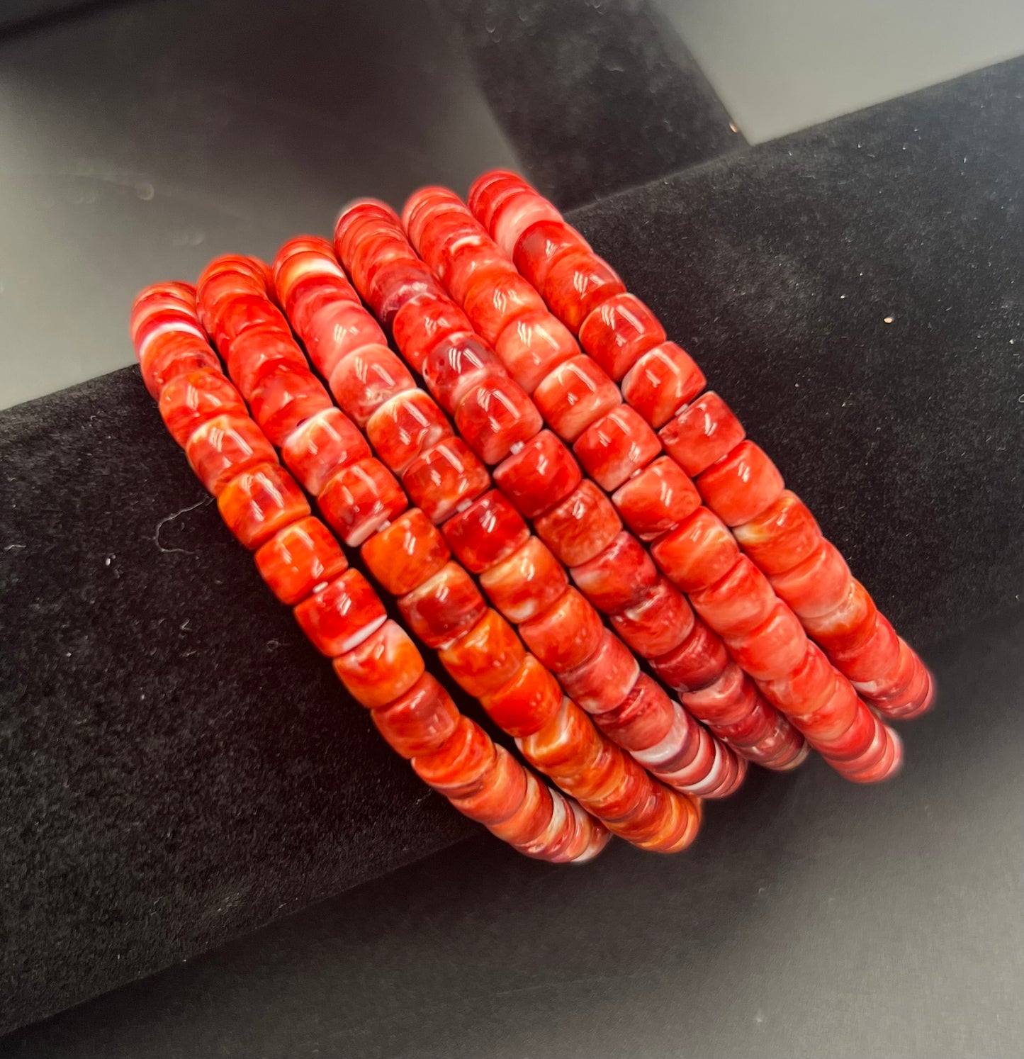 (Red/ Orange) Spiny Oyster Cylinder Bracelet 5x6mm