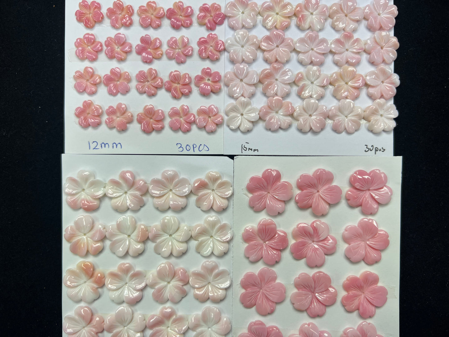 Pink Shell Flower Cabs 12-20mm