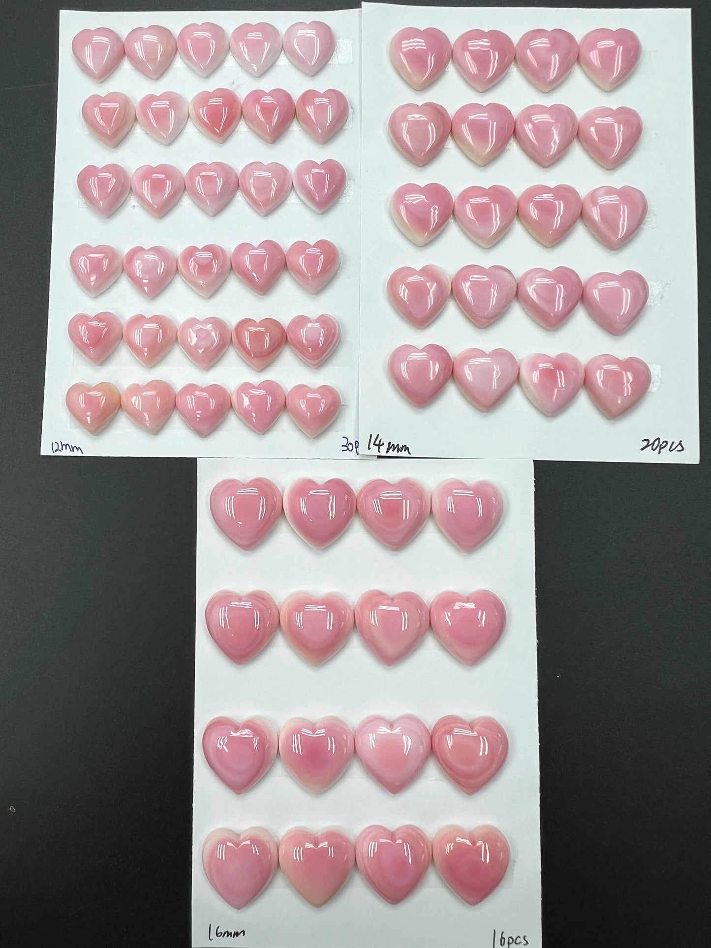 Pink Shell Heart Cabs 12-16mm