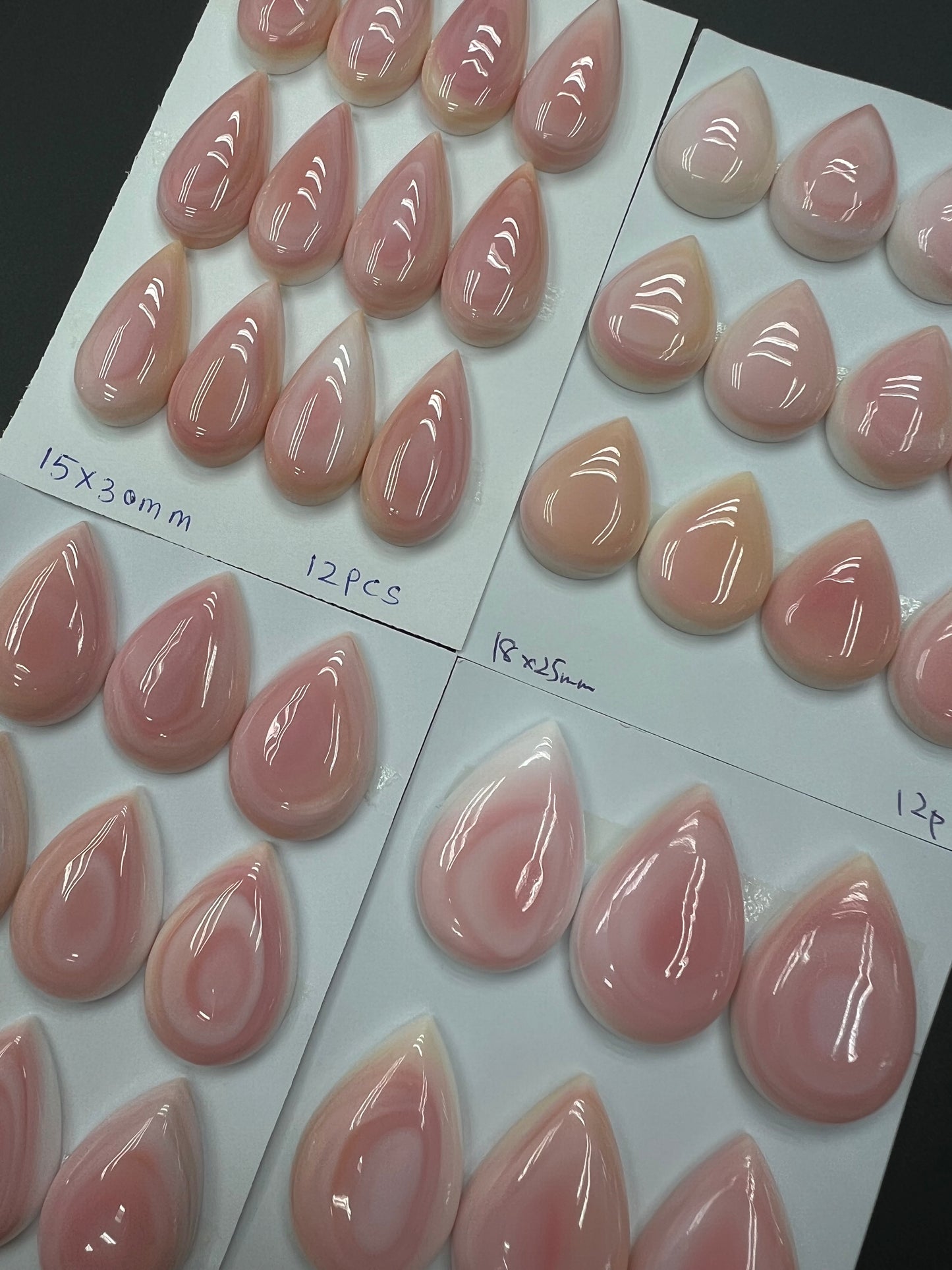Pink Shell Teardrop Cabs 15x30mm - 22x35mm