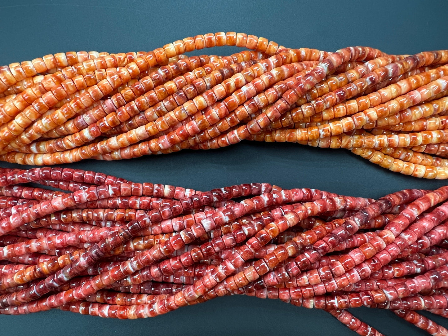 (Red/ Orange) Spiny Oyster Cylinder Beads Strand 5x6mm
