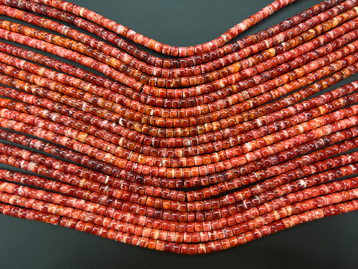 (Red/ Orange) Spiny Oyster Cylinder Beads Strand 5x6mm