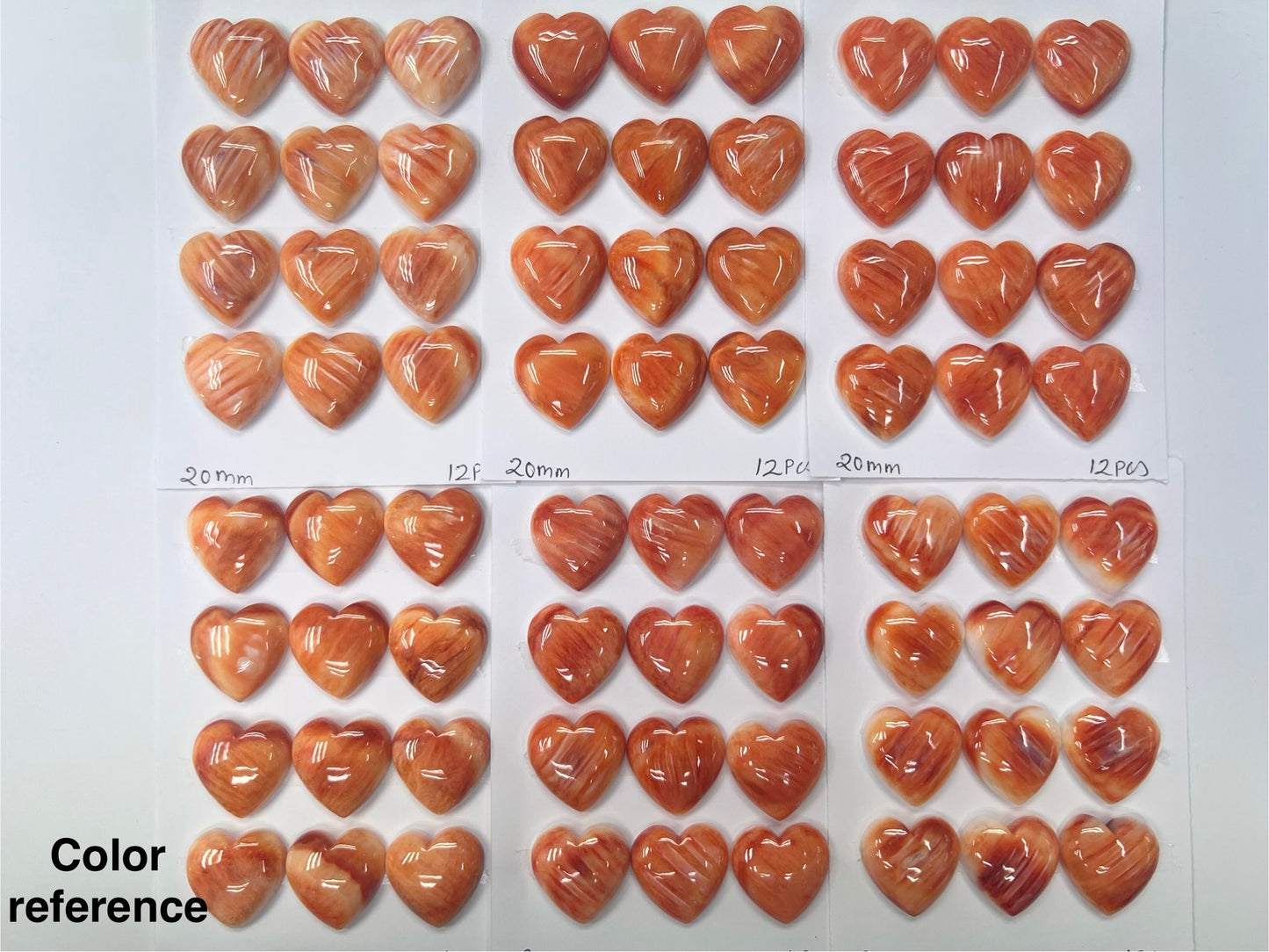 Orange Natural Spiny Oyster Shell Heart Cab 8mm ~ 25mm