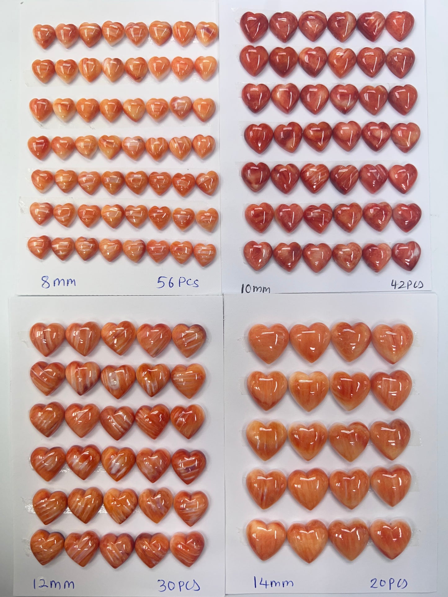 Orange Natural Spiny Oyster Shell Heart Cab 8mm ~ 25mm