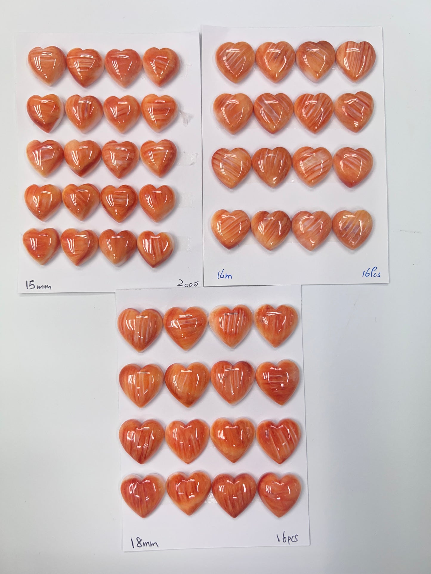 Orange Natural Spiny Oyster Shell Heart Cab 8mm ~ 25mm