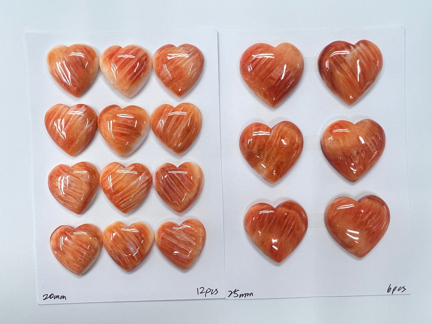 Orange Natural Spiny Oyster Shell Heart Cab 8mm ~ 25mm