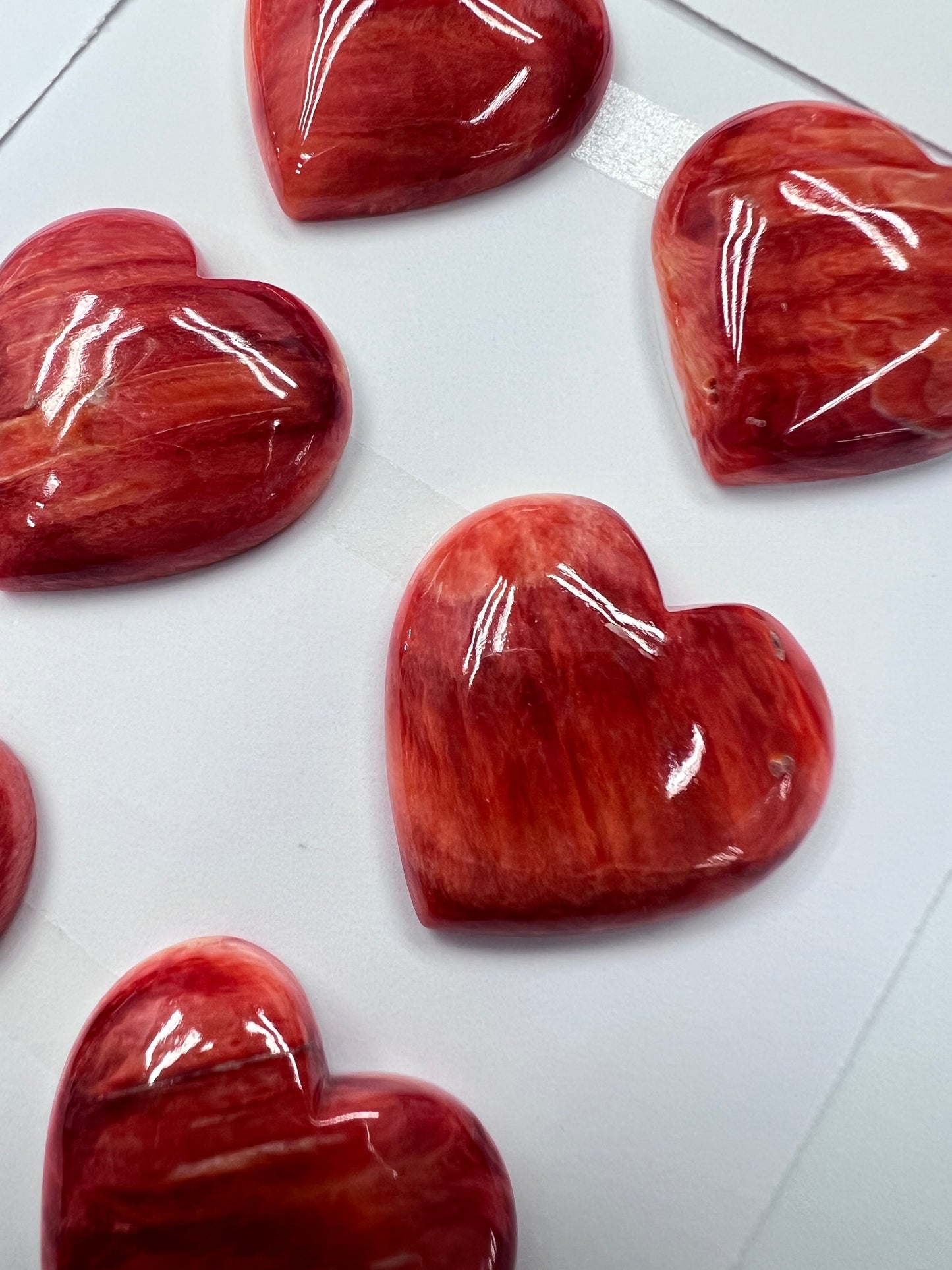 Red Natural Spiny Oyster Shell Heart Cab 8mm ~ 25mm