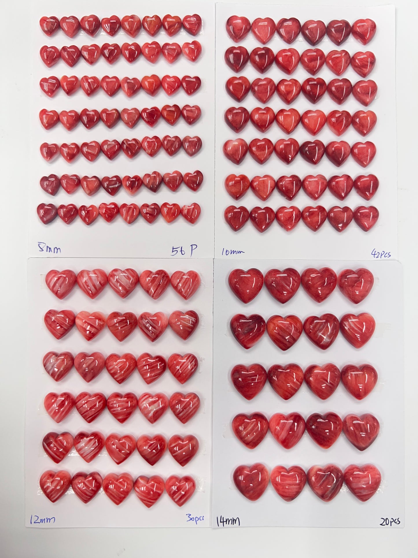 Red Natural Spiny Oyster Shell Heart Cab 8mm ~ 25mm