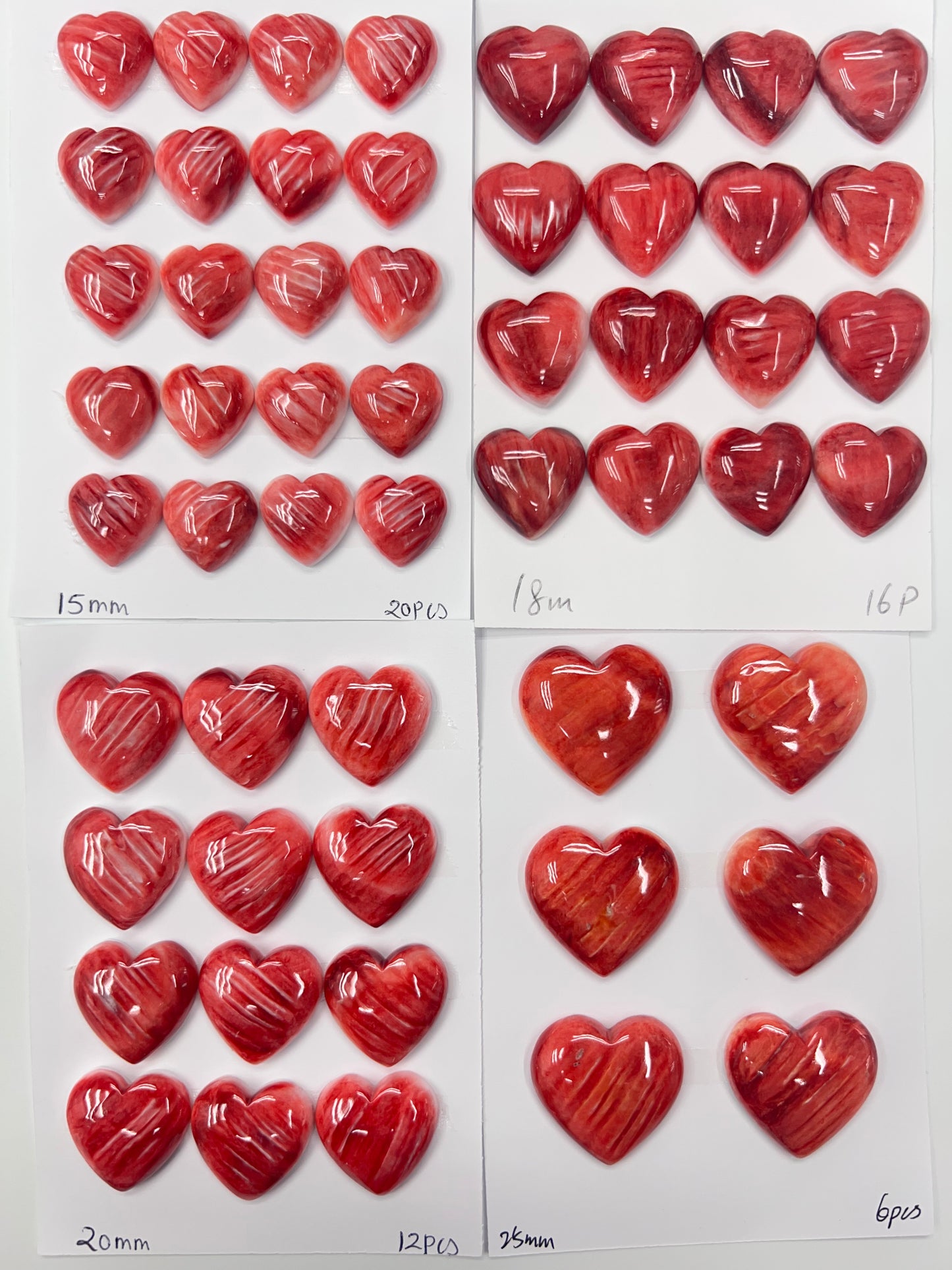 Red Natural Spiny Oyster Shell Heart Cab 8mm ~ 25mm