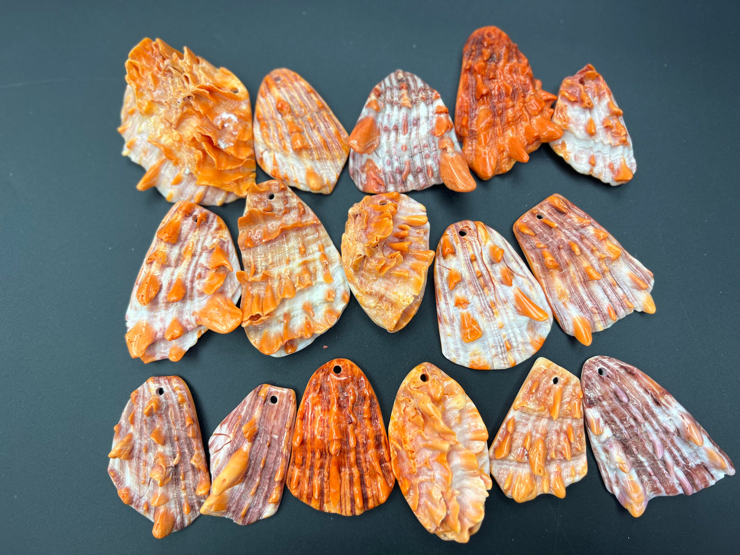 Natural Spiny Oyster Shell Druzy Shell Free Form Pendant (Orange/Red)