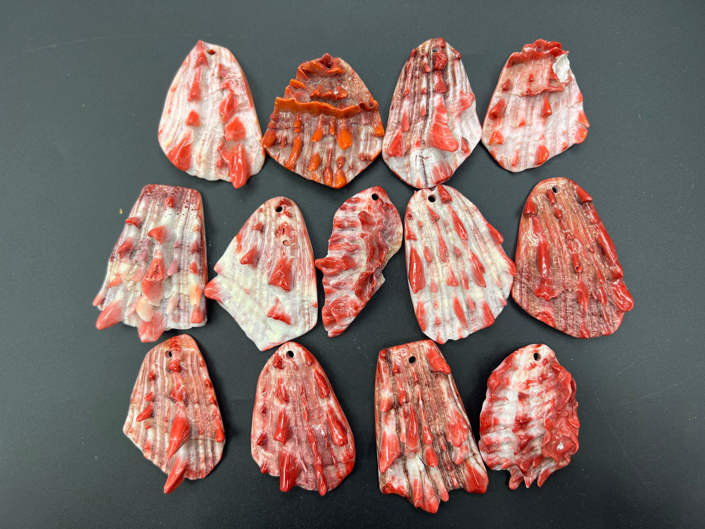 Natural Spiny Oyster Shell Druzy Shell Free Form Pendant (Orange/Red)