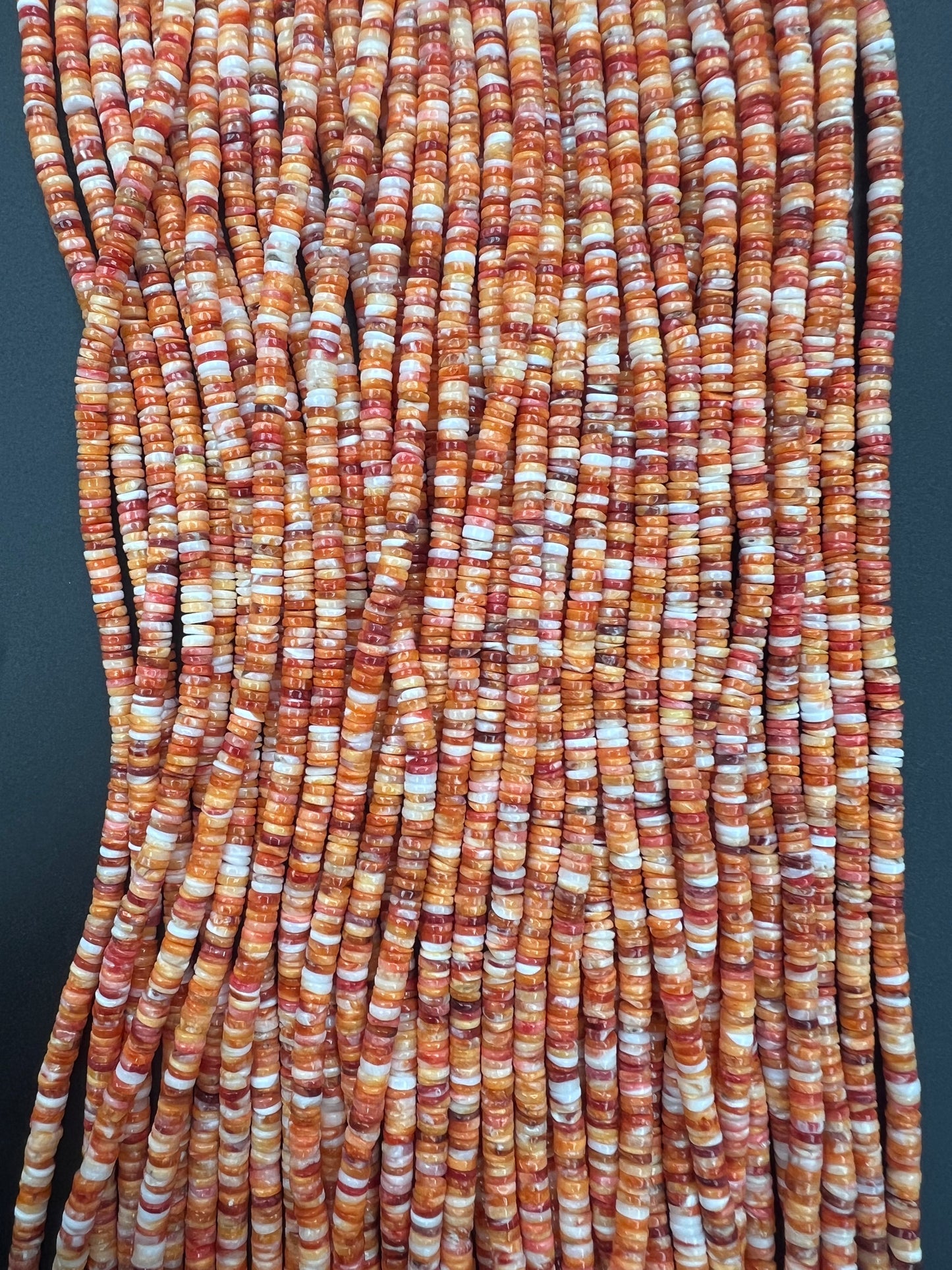 Orange & Red Spiny Oyster Shell Heishi Beads 4mm