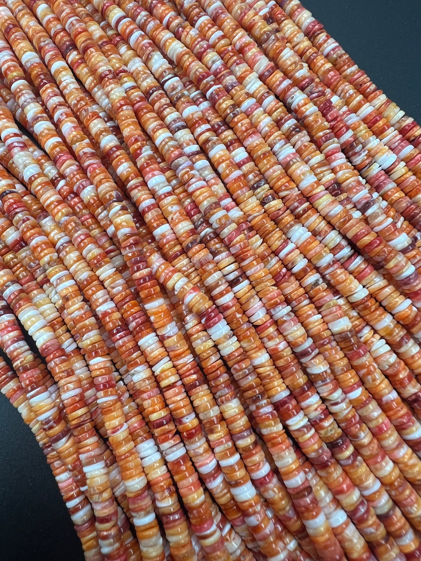 Orange & Red Spiny Oyster Shell Heishi Beads 4mm