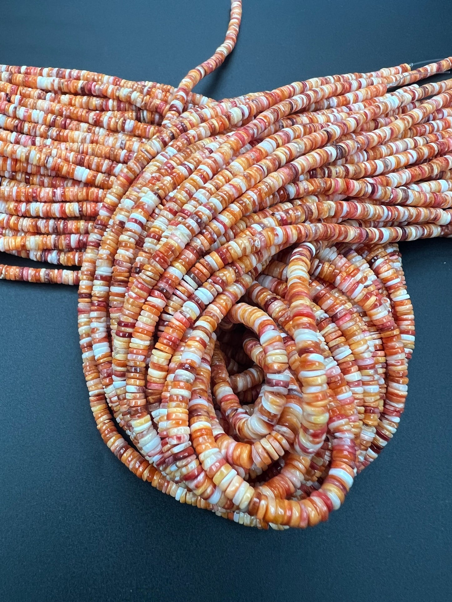 Orange & Red Spiny Oyster Shell Heishi Beads 4mm
