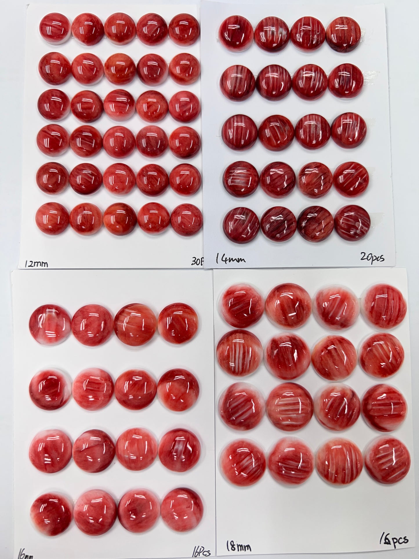 Red Natural Spiny Oyster Shell Round Cab 12~18mm