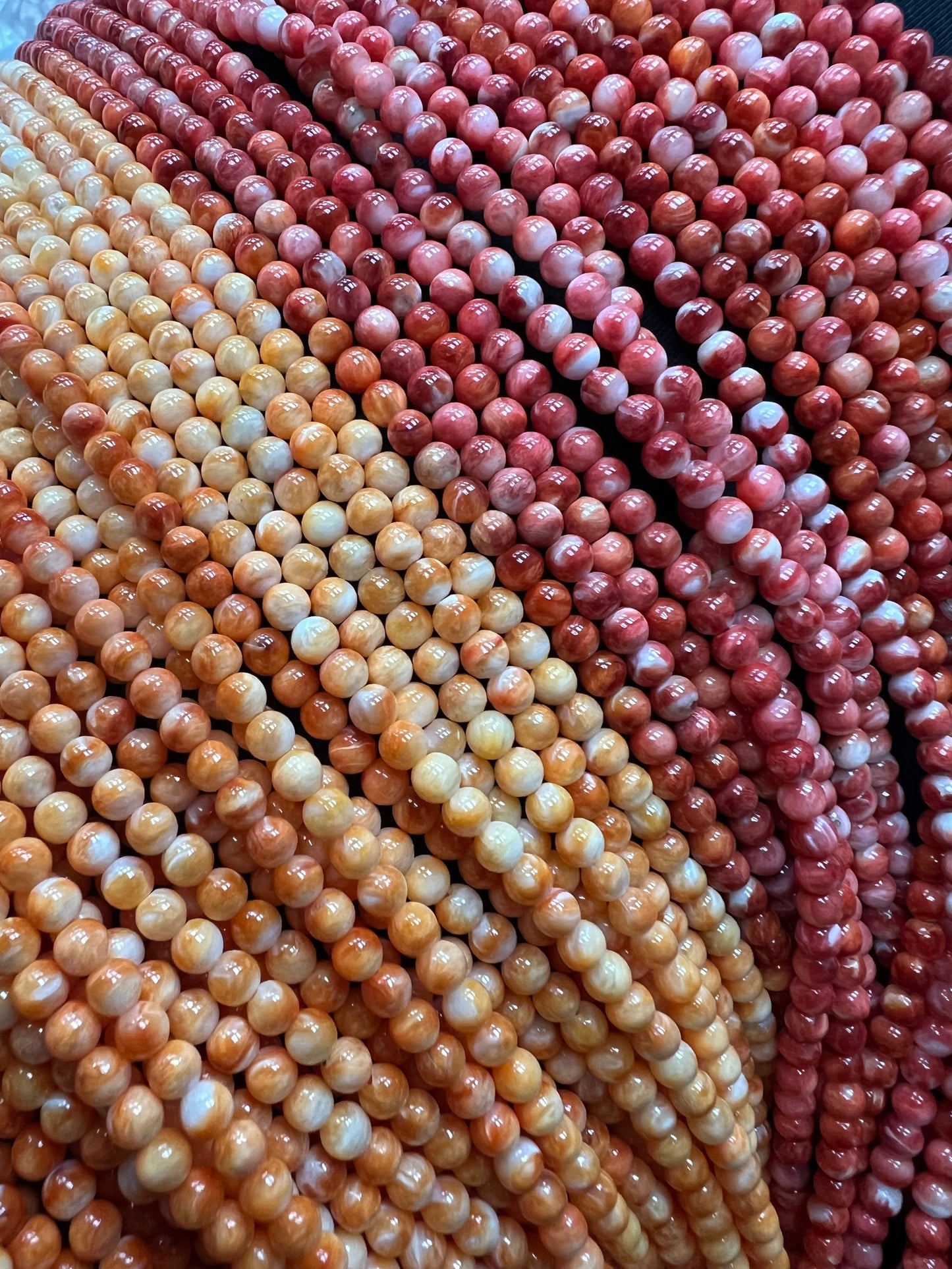 Spiny Oyster Shell Round Beads 3-9mm Orange/Red