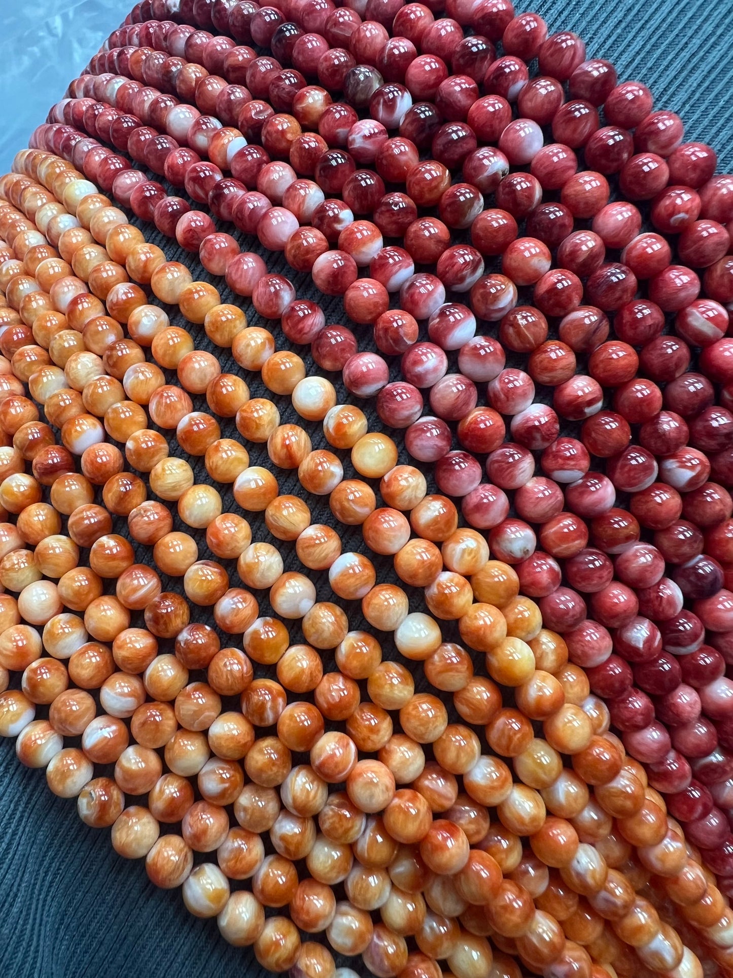 Spiny Oyster Shell Round Beads 3-9mm Orange/Red