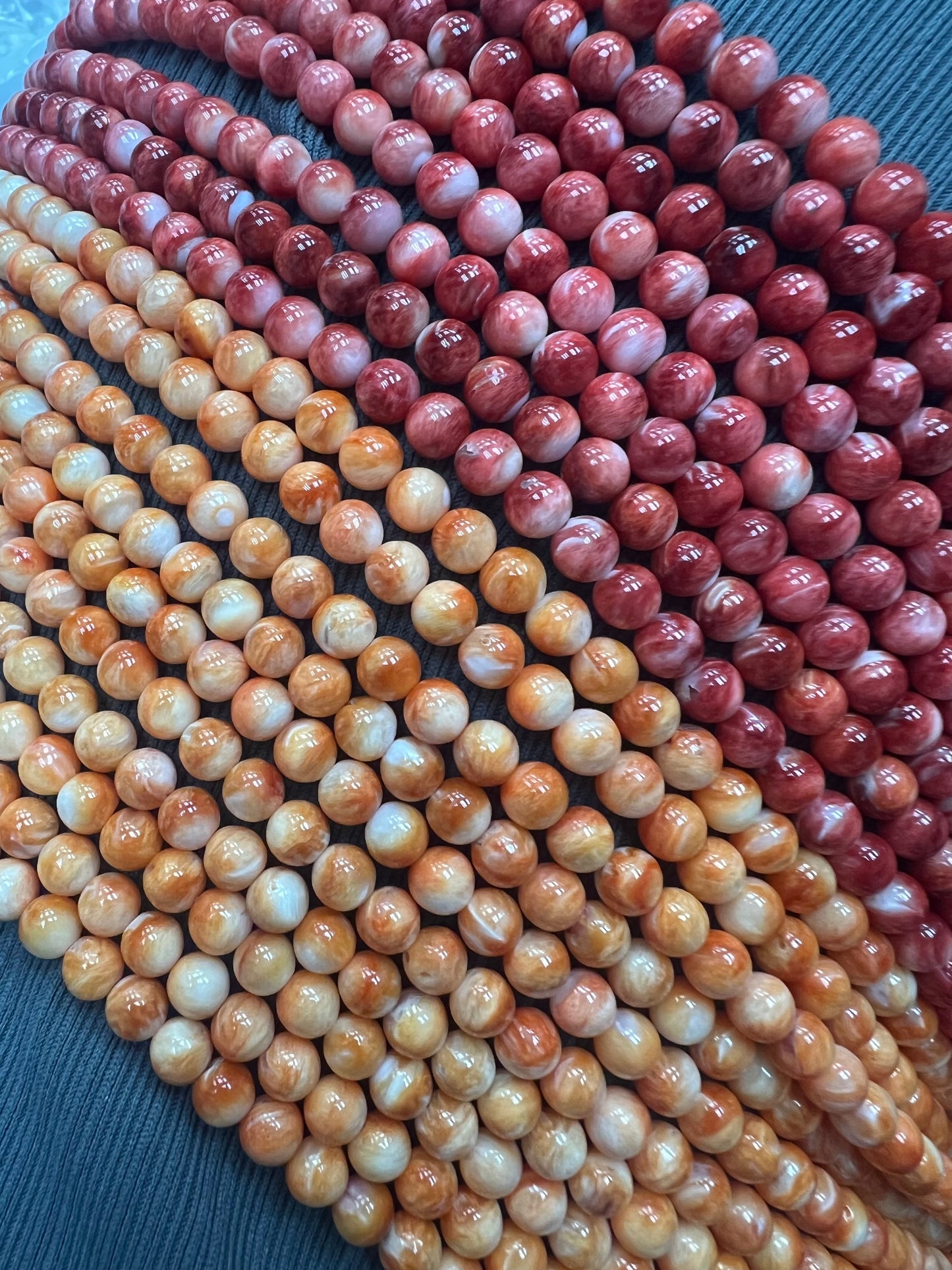 Spiny Oyster Shell Round Beads 3-9mm Orange/Red