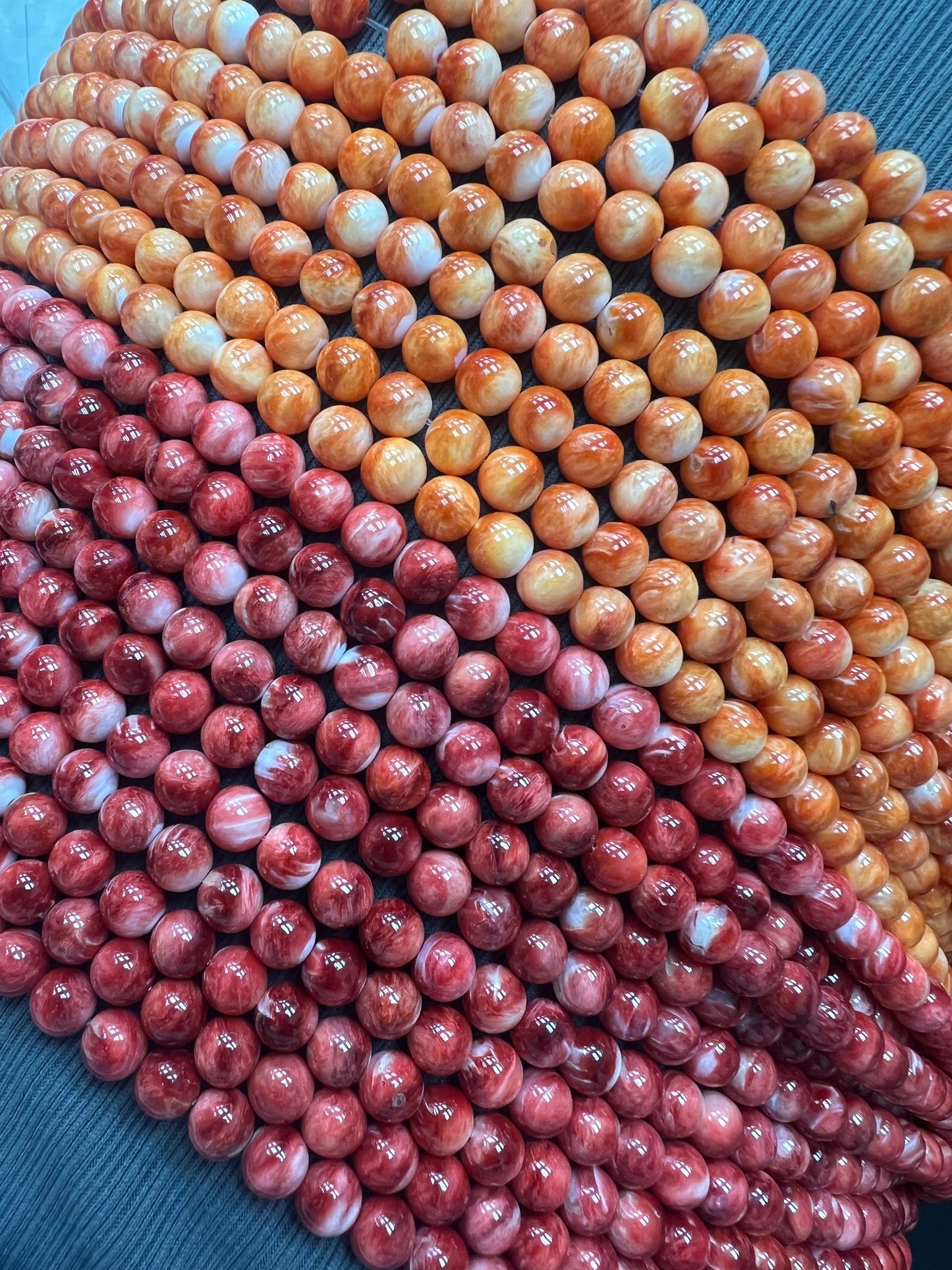 Spiny Oyster Shell Round Beads 3-9mm Orange/Red