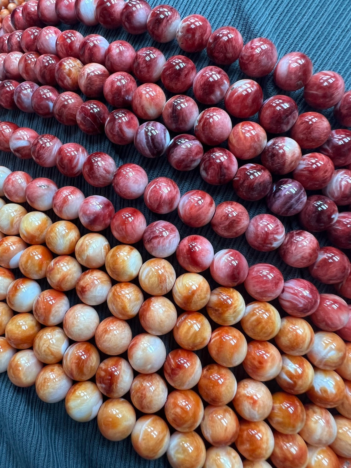 Spiny Oyster Shell Round Beads 3-9mm Orange/Red