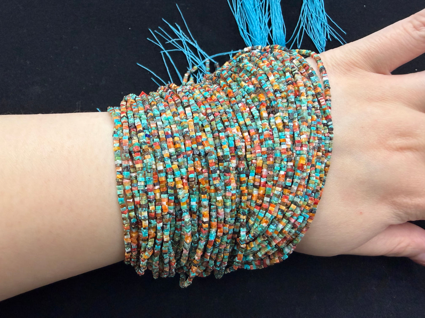 Turquoise + Spiny Oyster Square Heshi Beads 1.5-1.8mm