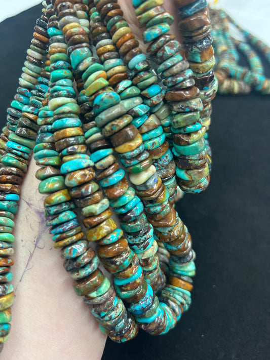 Natural Turquoise Graduated Heishi Chips 8-18mm