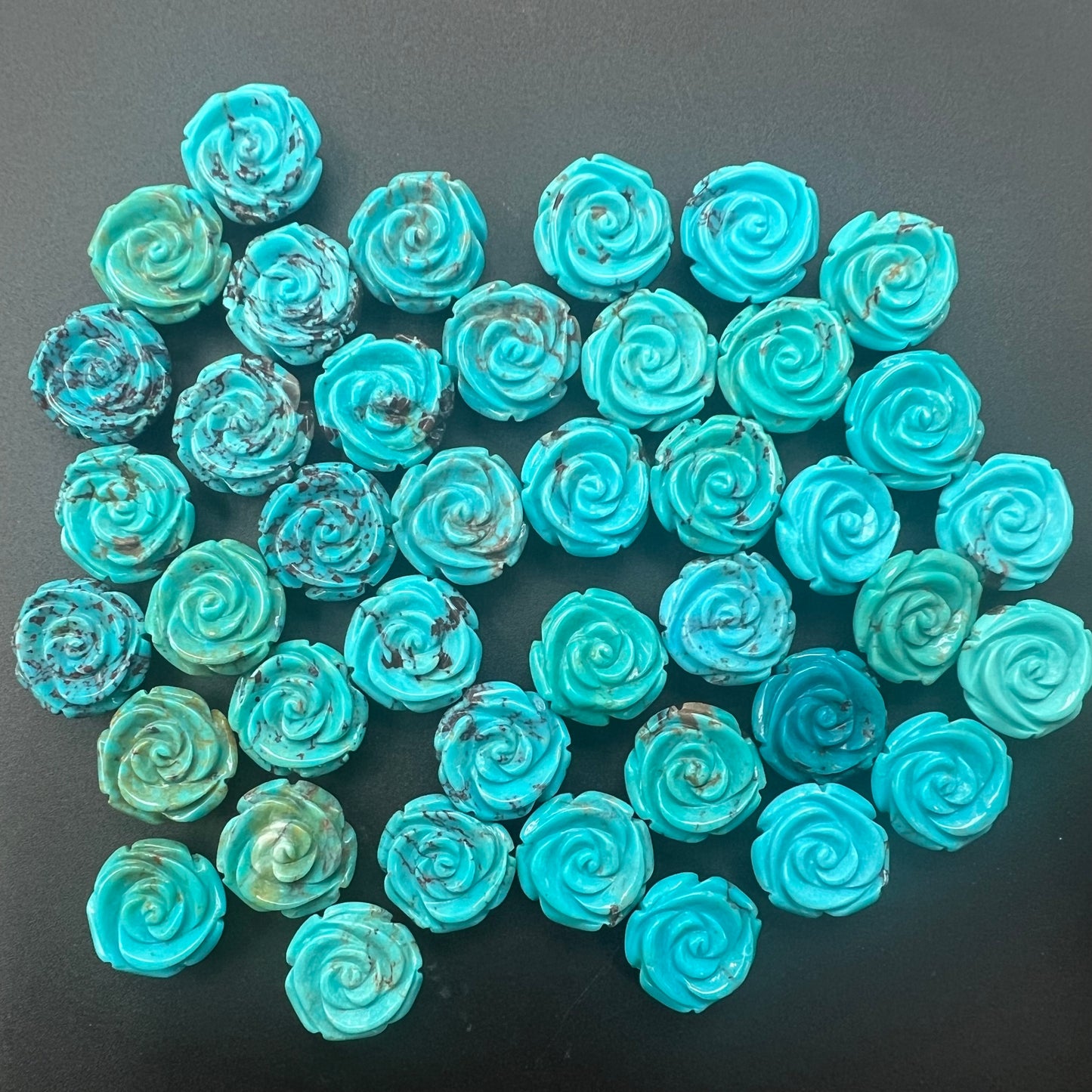 Turquoise Rose Loose Piece 15mm (Back Half Drilled)