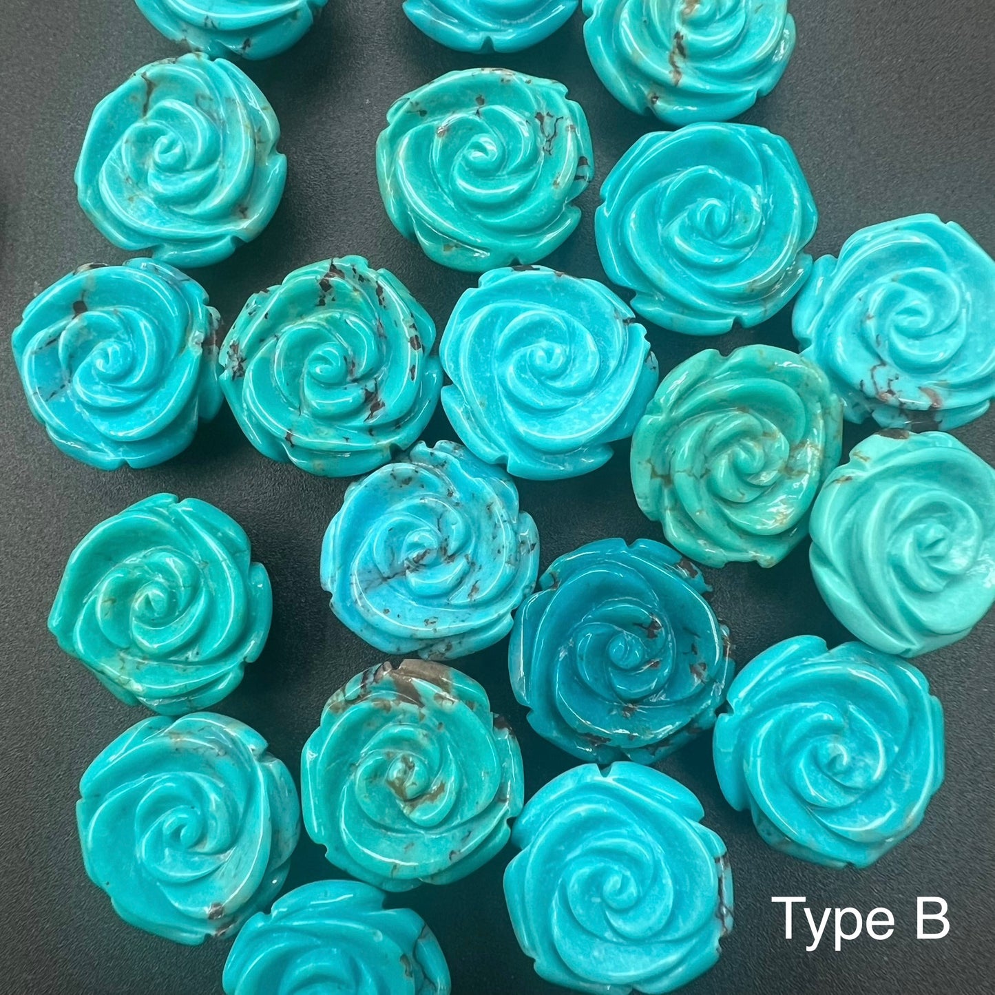 Turquoise Rose Loose Piece 15mm (Back Half Drilled)
