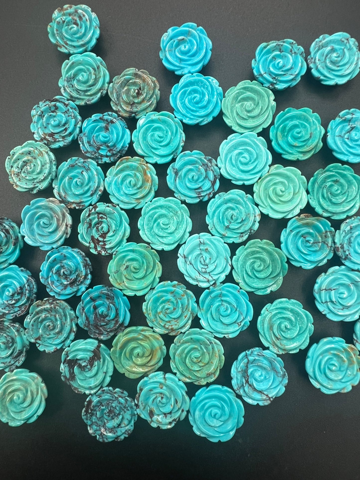 Turquoise Rose Loose Piece 16mm (Back Half Drilled)