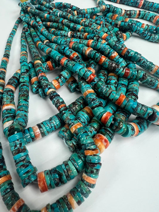 Turquoise and Spiny Oyster Heishi Beads Graduated 4-8mm
