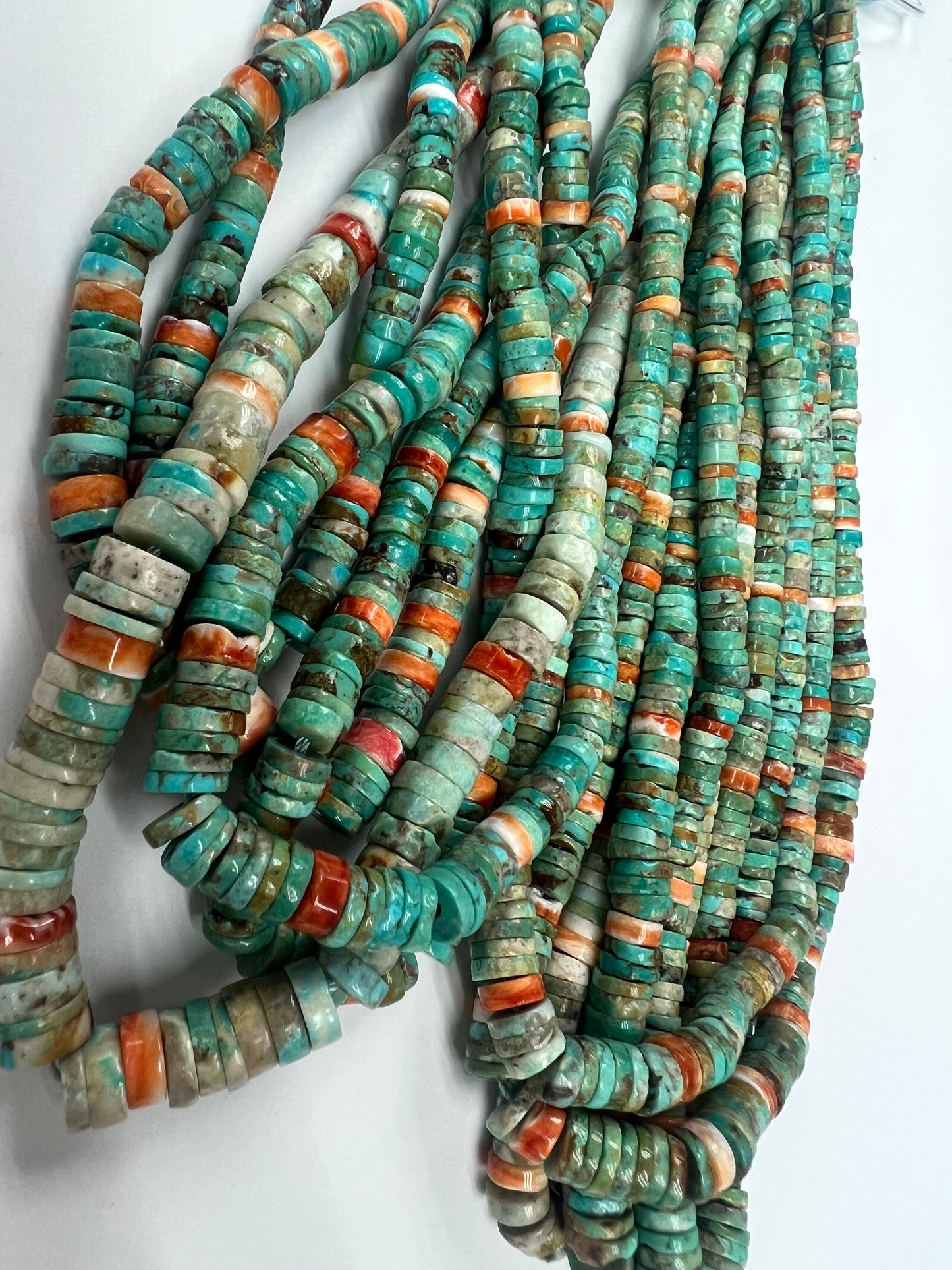 Turquoise and Spiny Oyster Heishi Beads Graduated 4-8mm