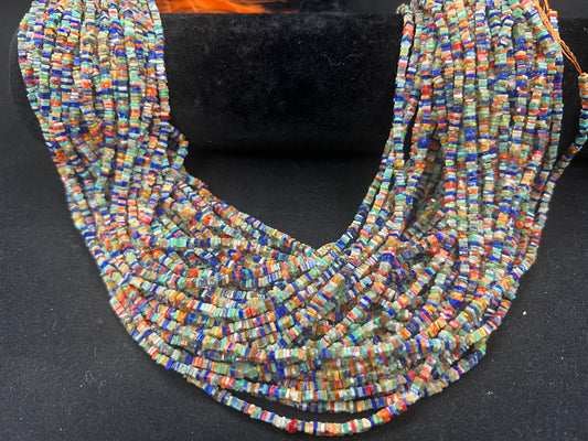 Turquoise+Lapis+Spiny Oyster Square Heishi Beads 3mm