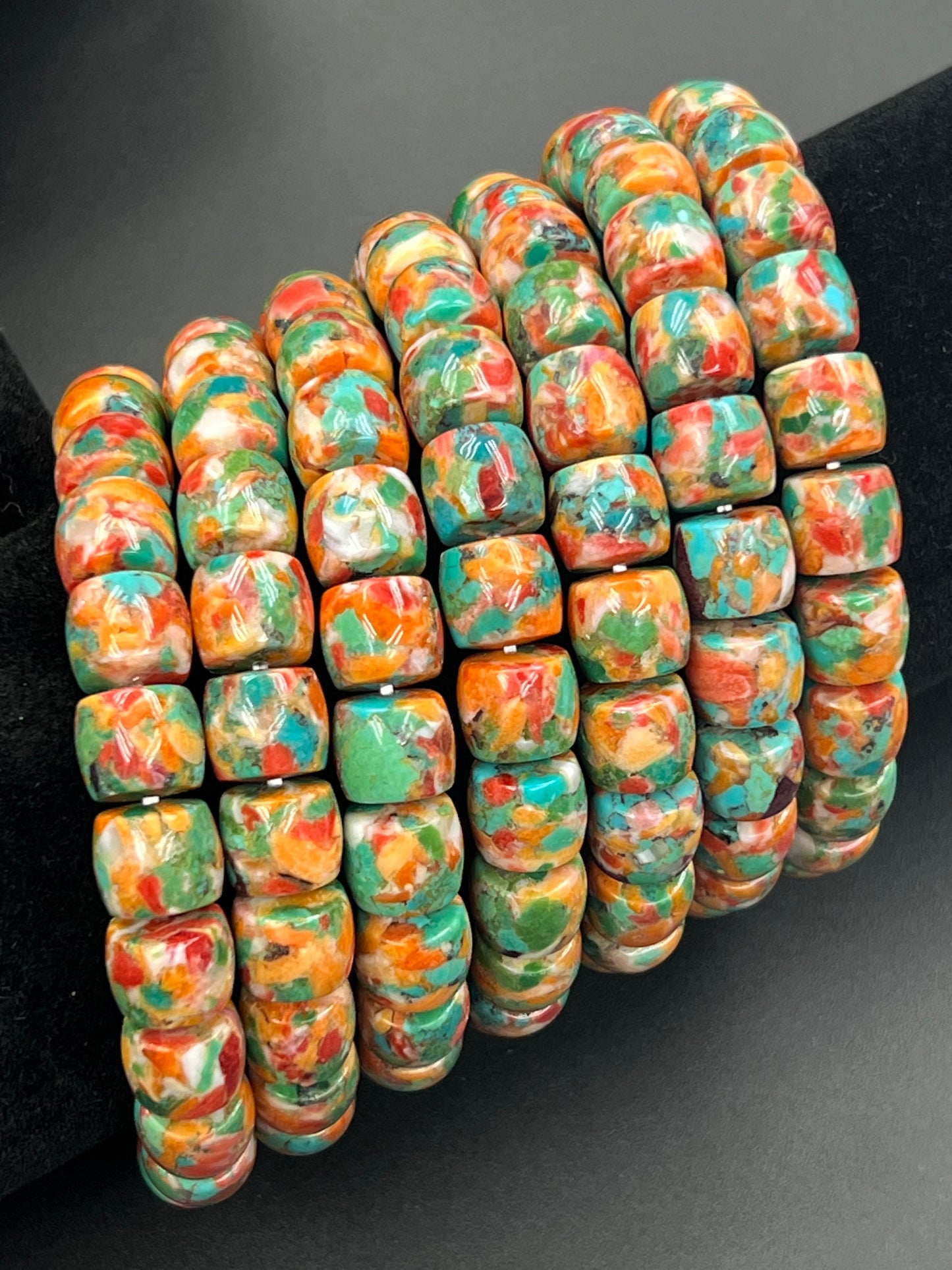 Natural Turquoise Mix Spiny Oyster Cylinder Bracelet 9x10mm