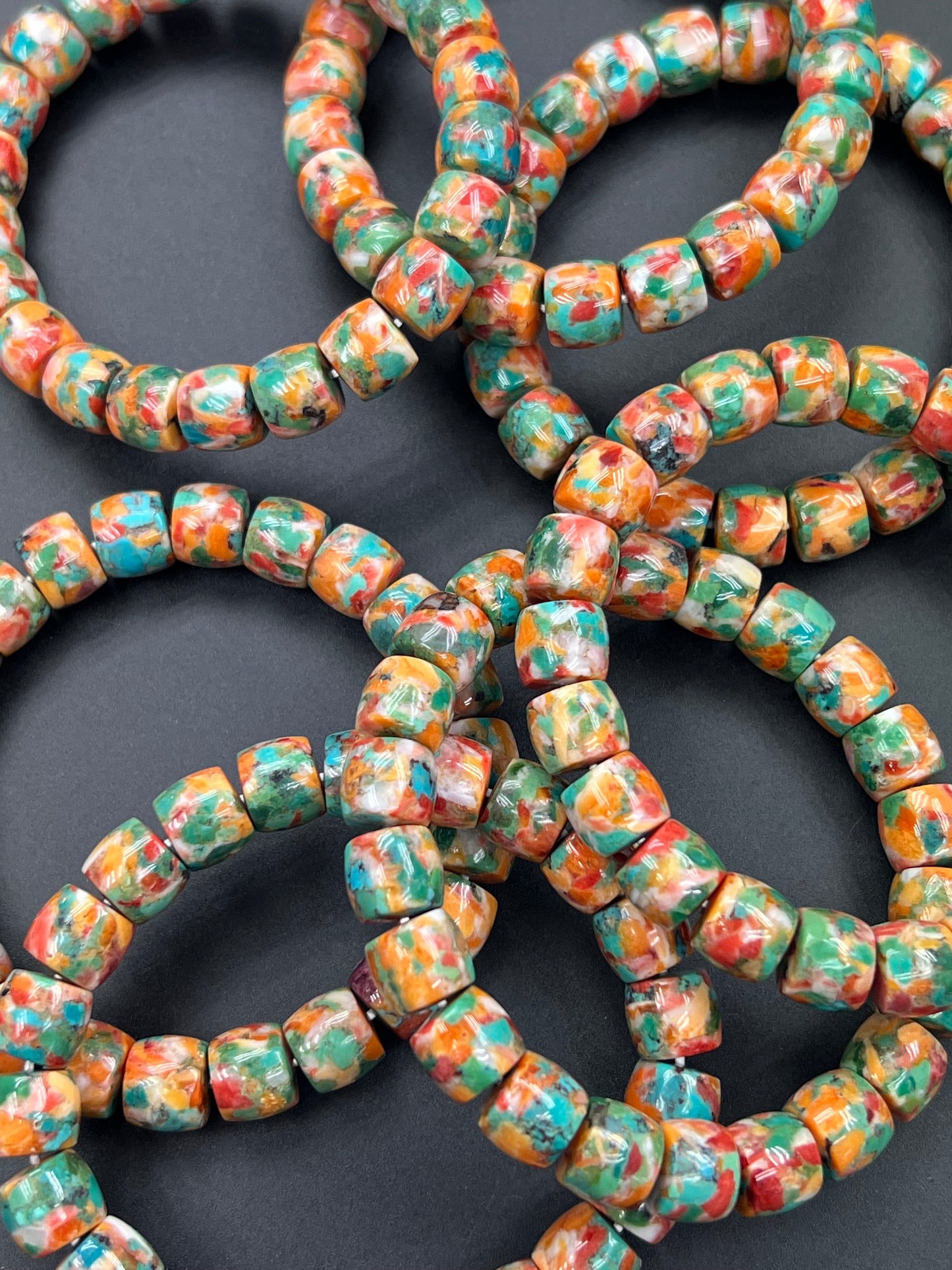 Natural Turquoise Mix Spiny Oyster Cylinder Bracelet 9x10mm