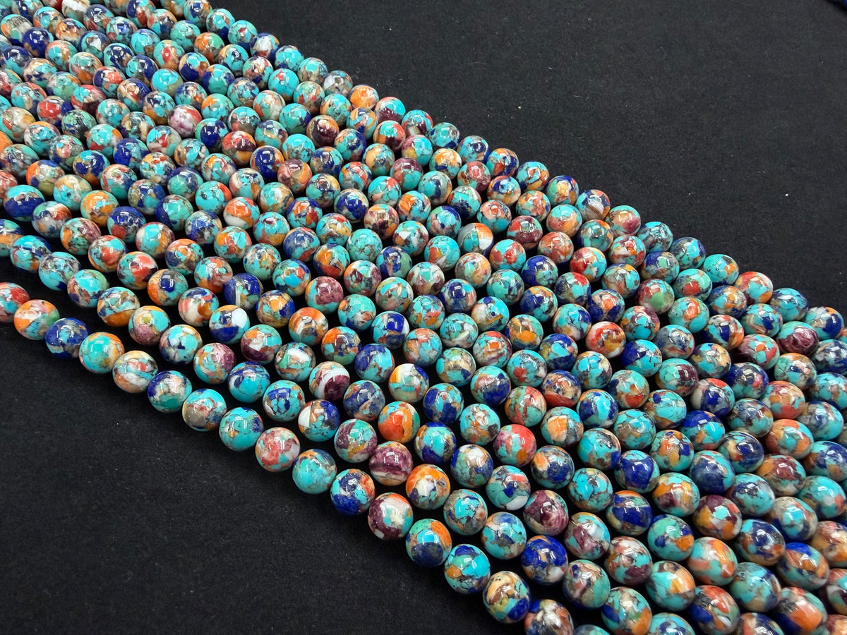 Turquoise x Lapis x Spiny Oyster Mixed Round Beads 8mm