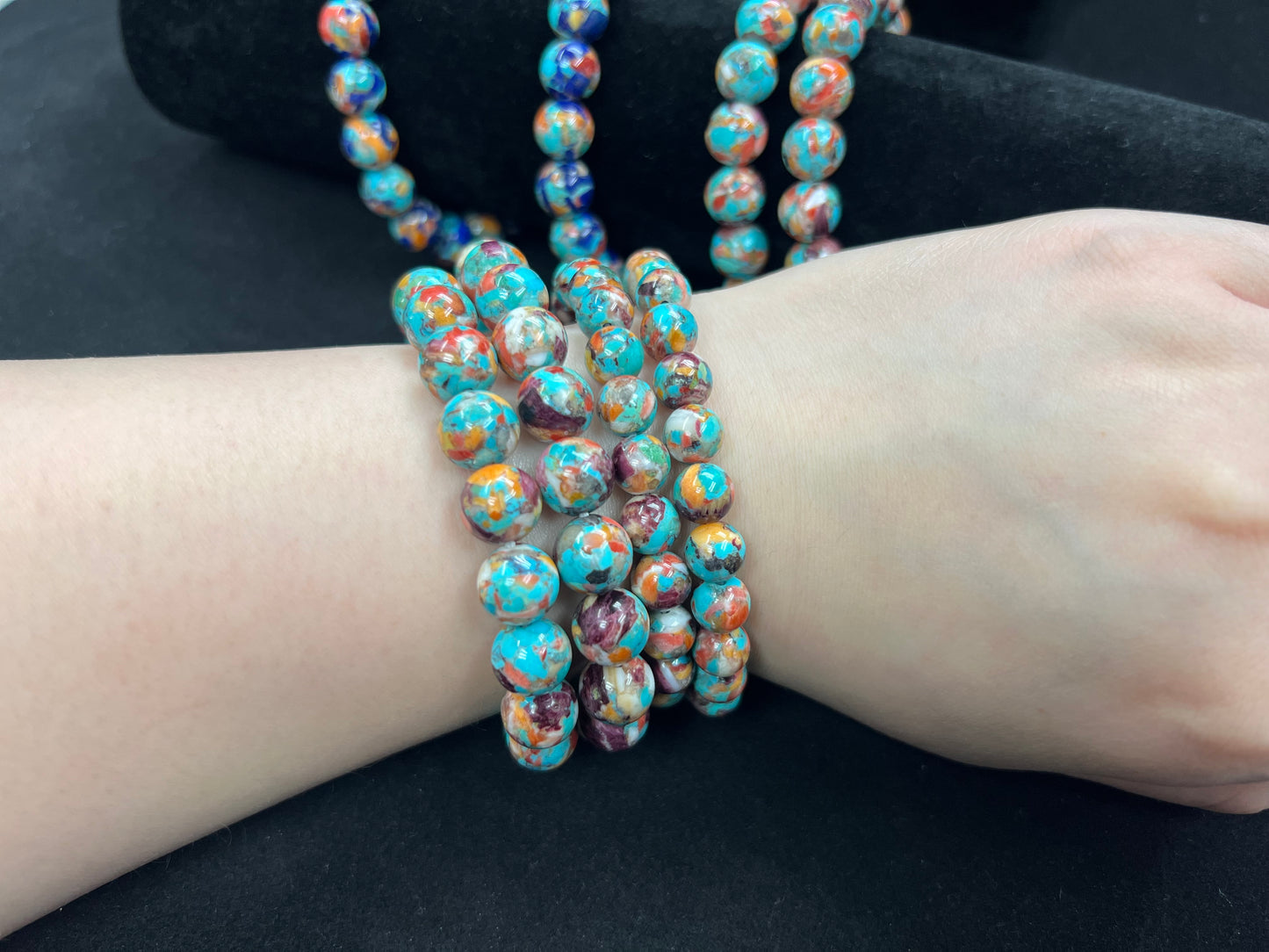 Turquoise x Spiny Oyster Shell Bracelet Round Beads 10mm