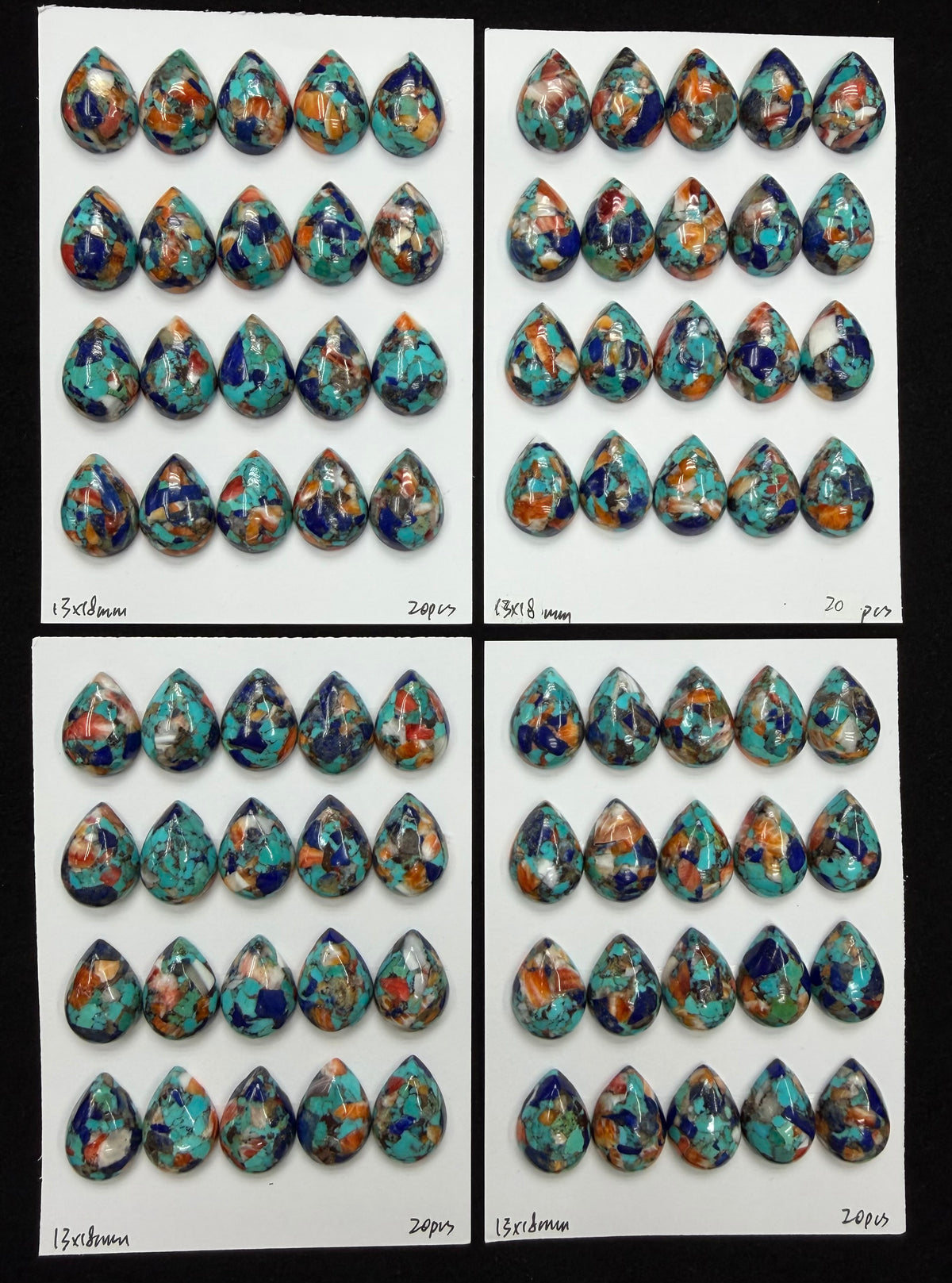 Natural Turquoise Mix Spiny Oyster Mix Lapis Teardrop Cab 10x14mm 13x18mm