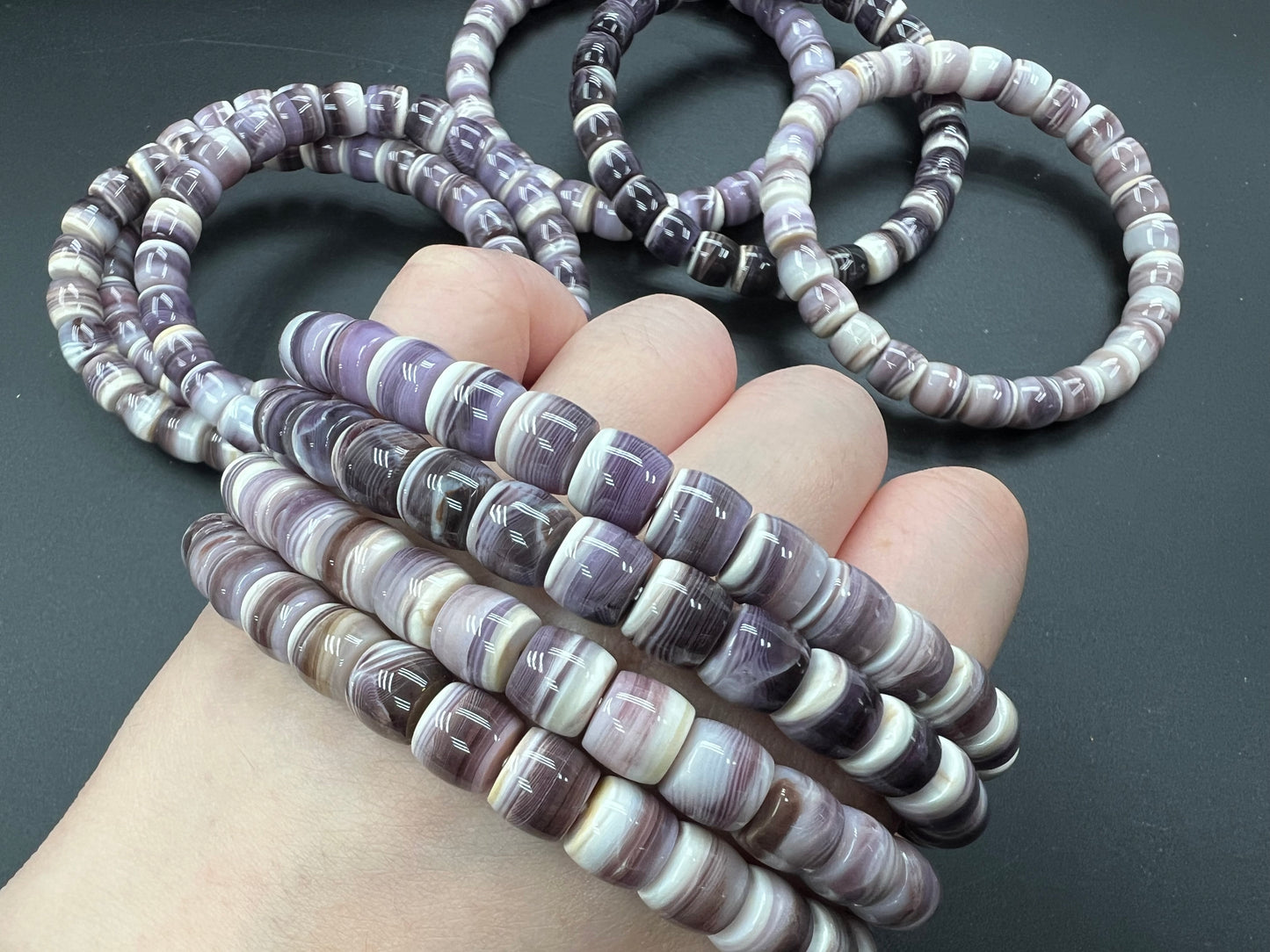 Wampum Cylinder Beads Bracelet 7x8mm