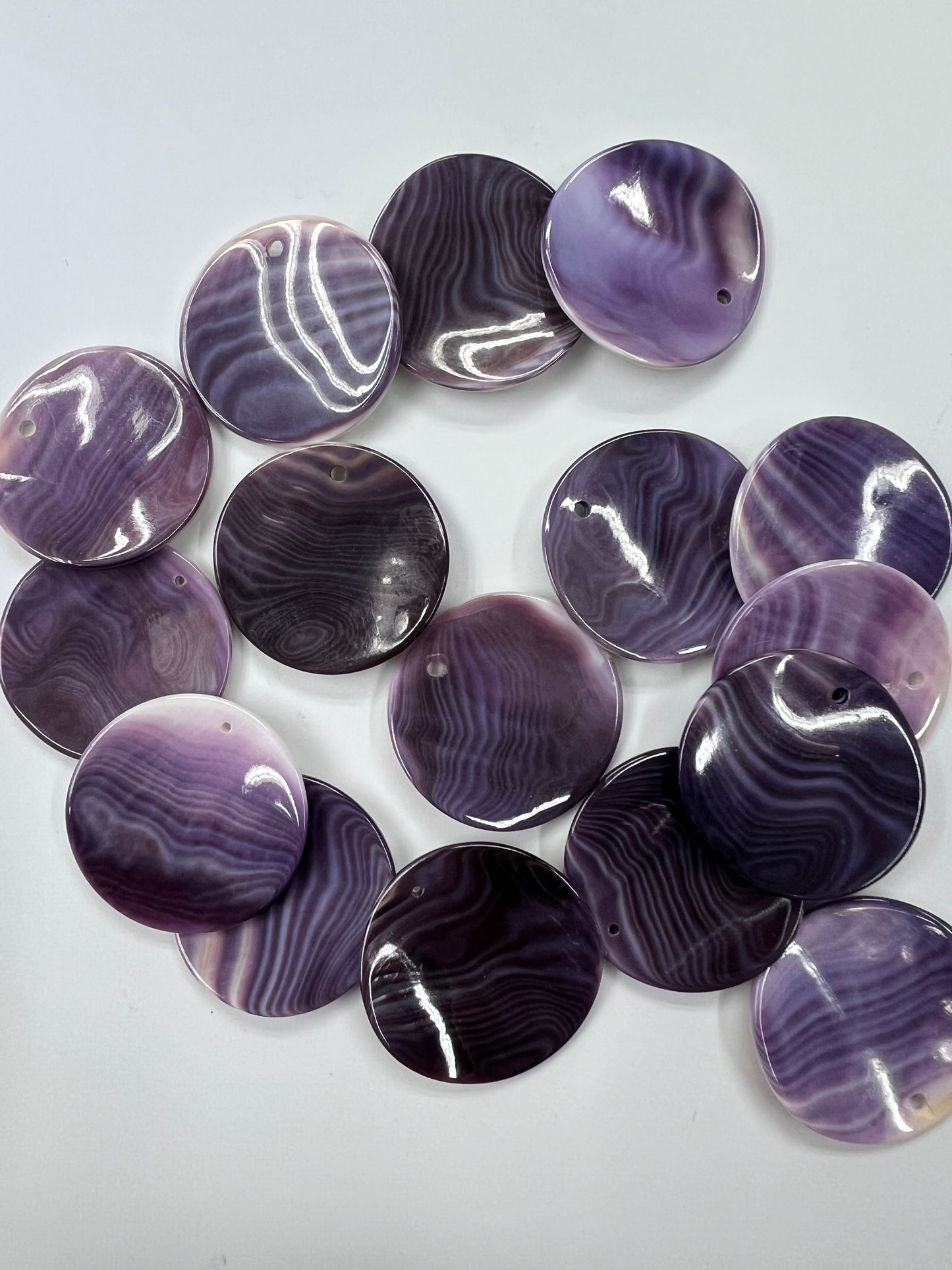 Natural Wampum Quahog Shell Purple Round Shape Loose Piece 20~50mm