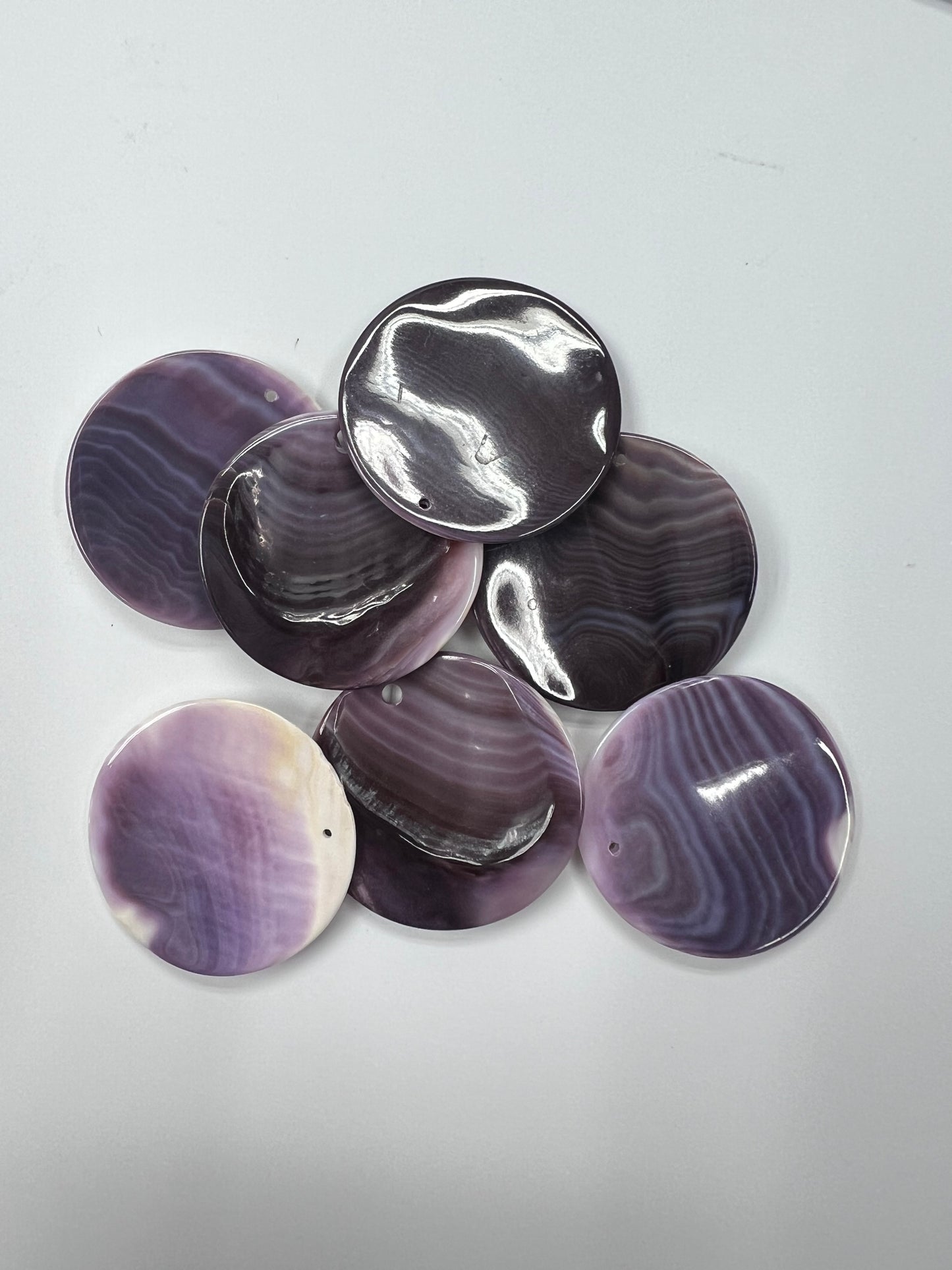 Natural Wampum Quahog Shell Purple Round Shape Loose Piece 20~50mm